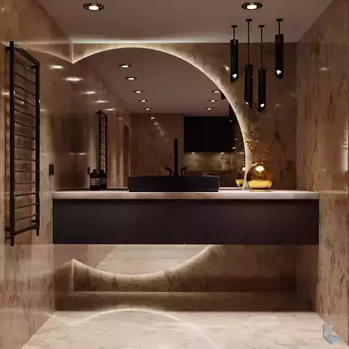 Bathroom marble with circular mirror 3D model