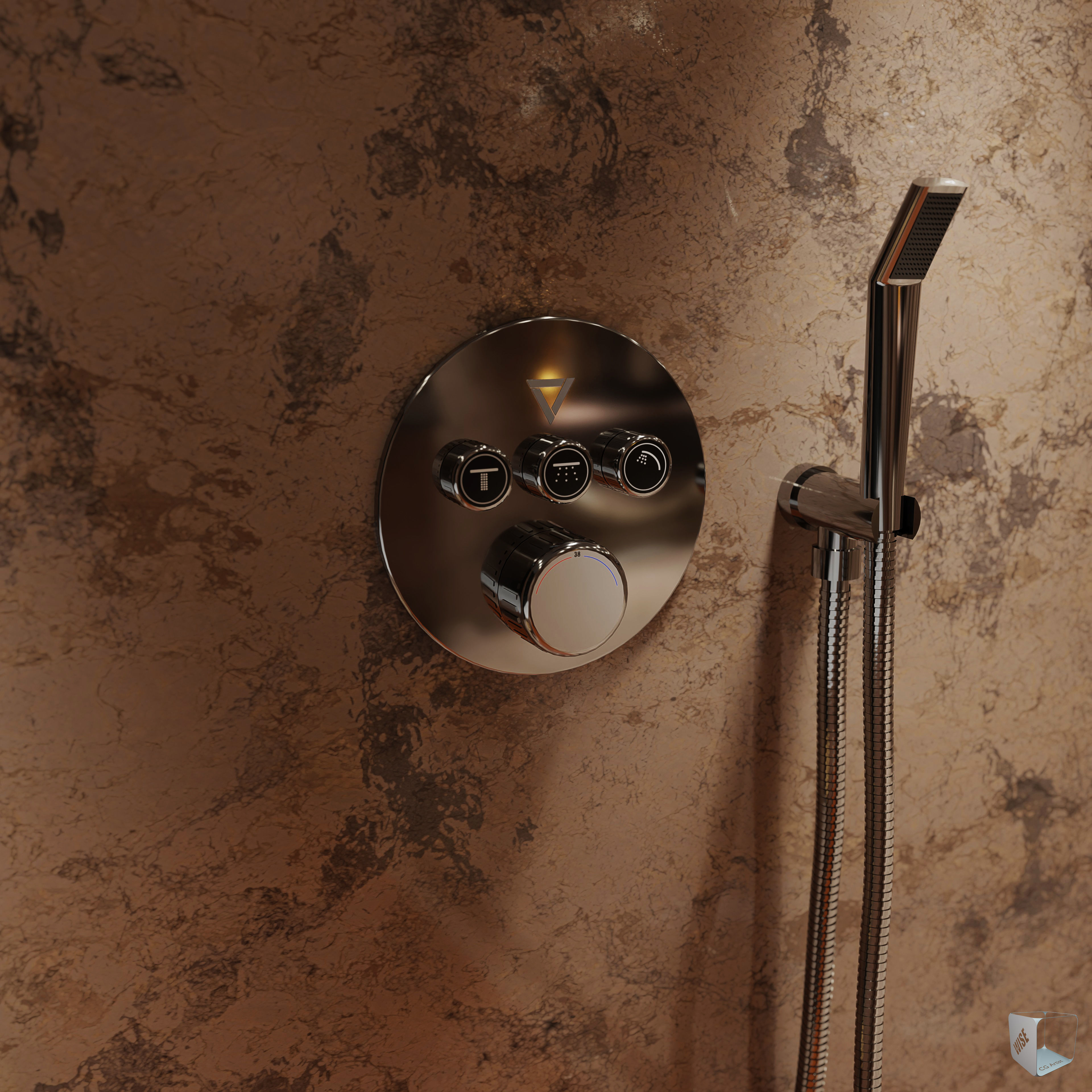 Bathroom marble with circular mirror 3D model_6
