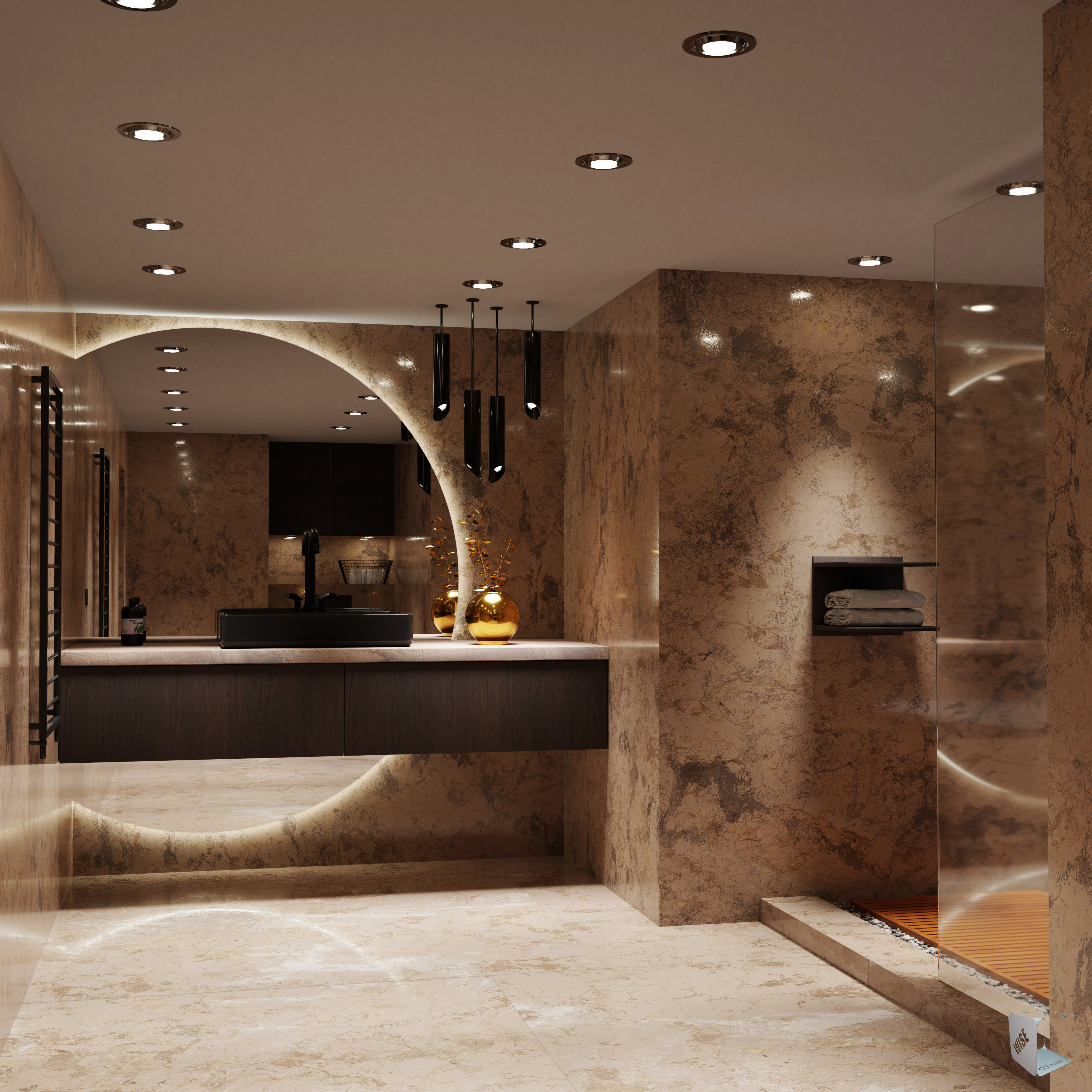 Bathroom marble with circular mirror 3D model_9