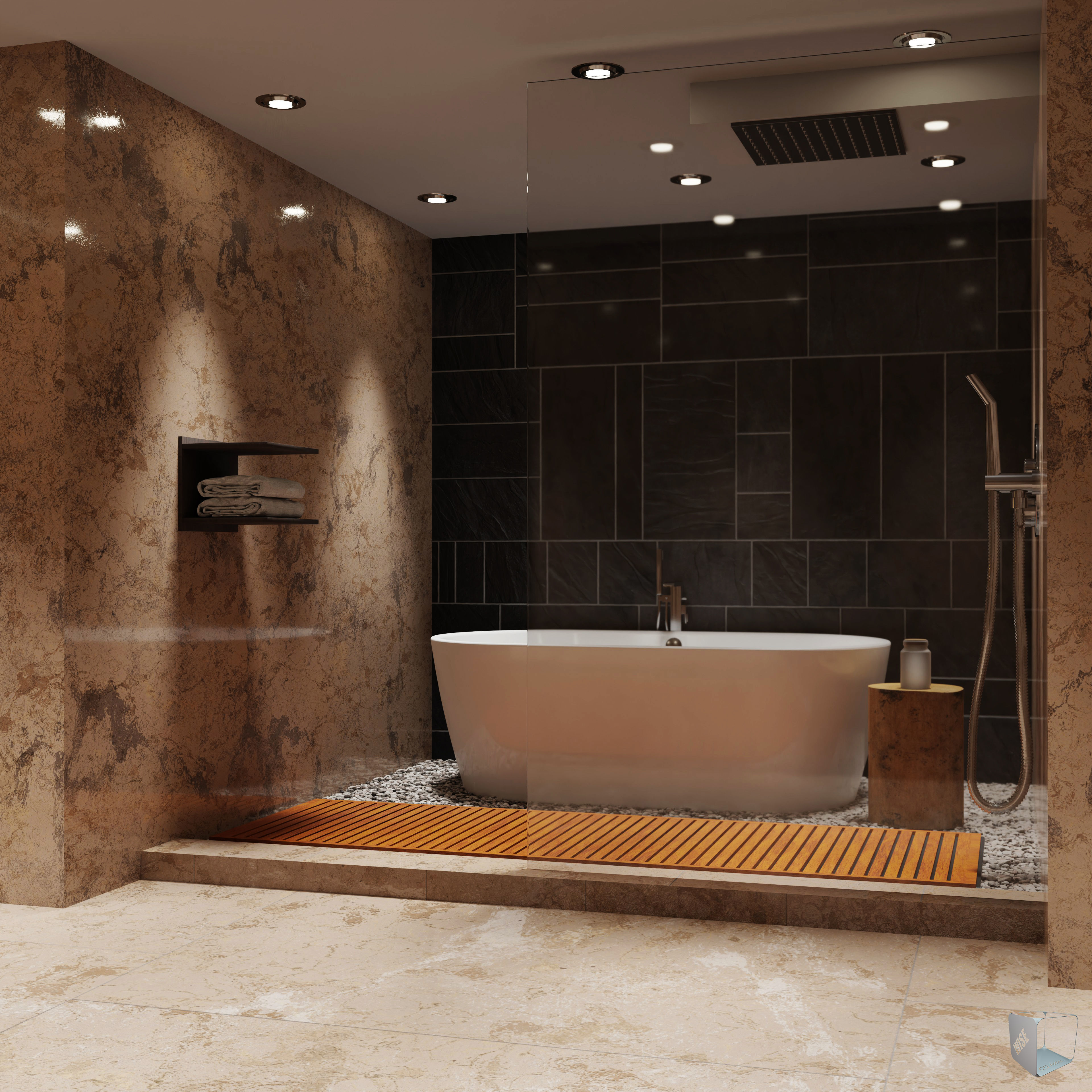 Bathroom marble with circular mirror 3D model_2