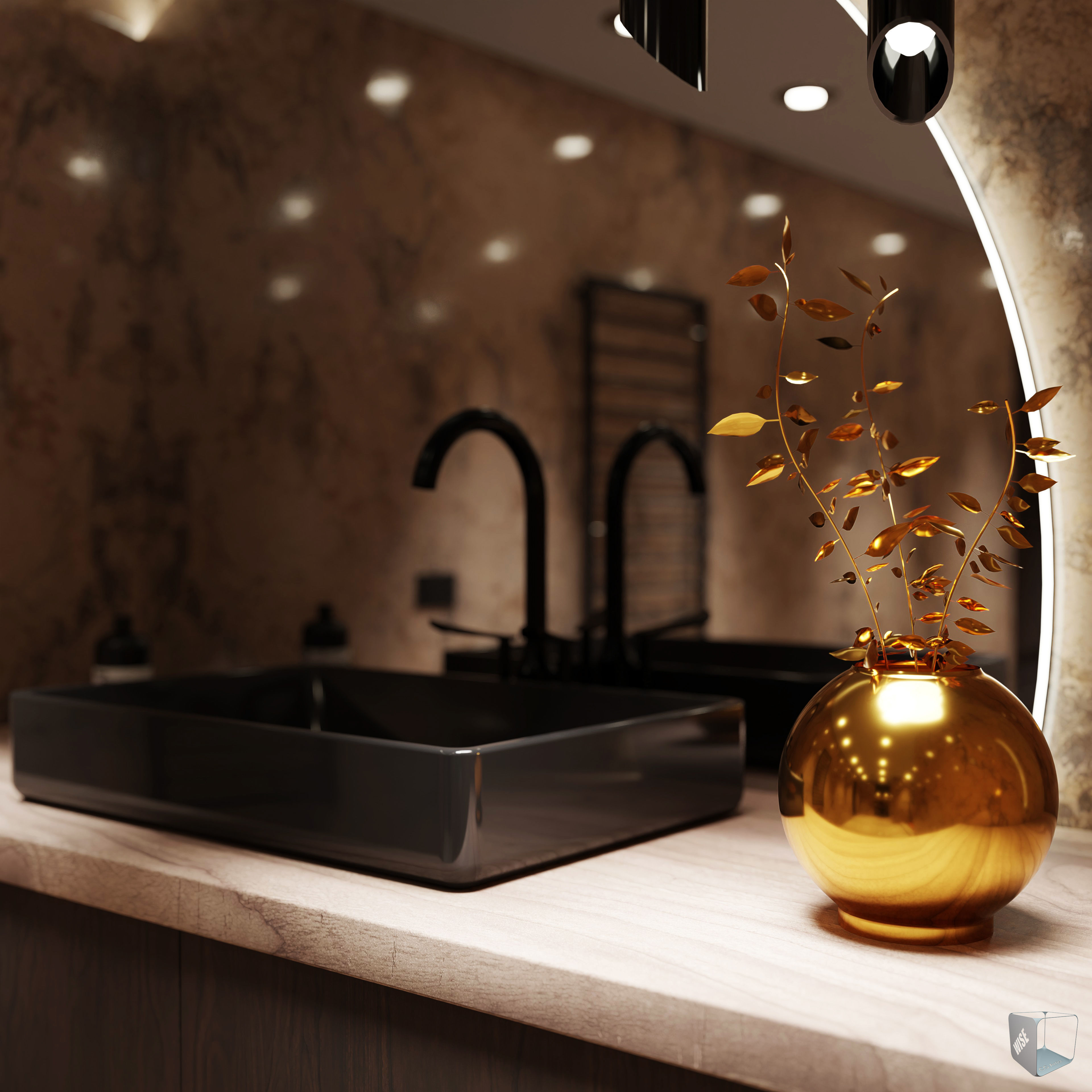 Bathroom marble with circular mirror 3D model_4