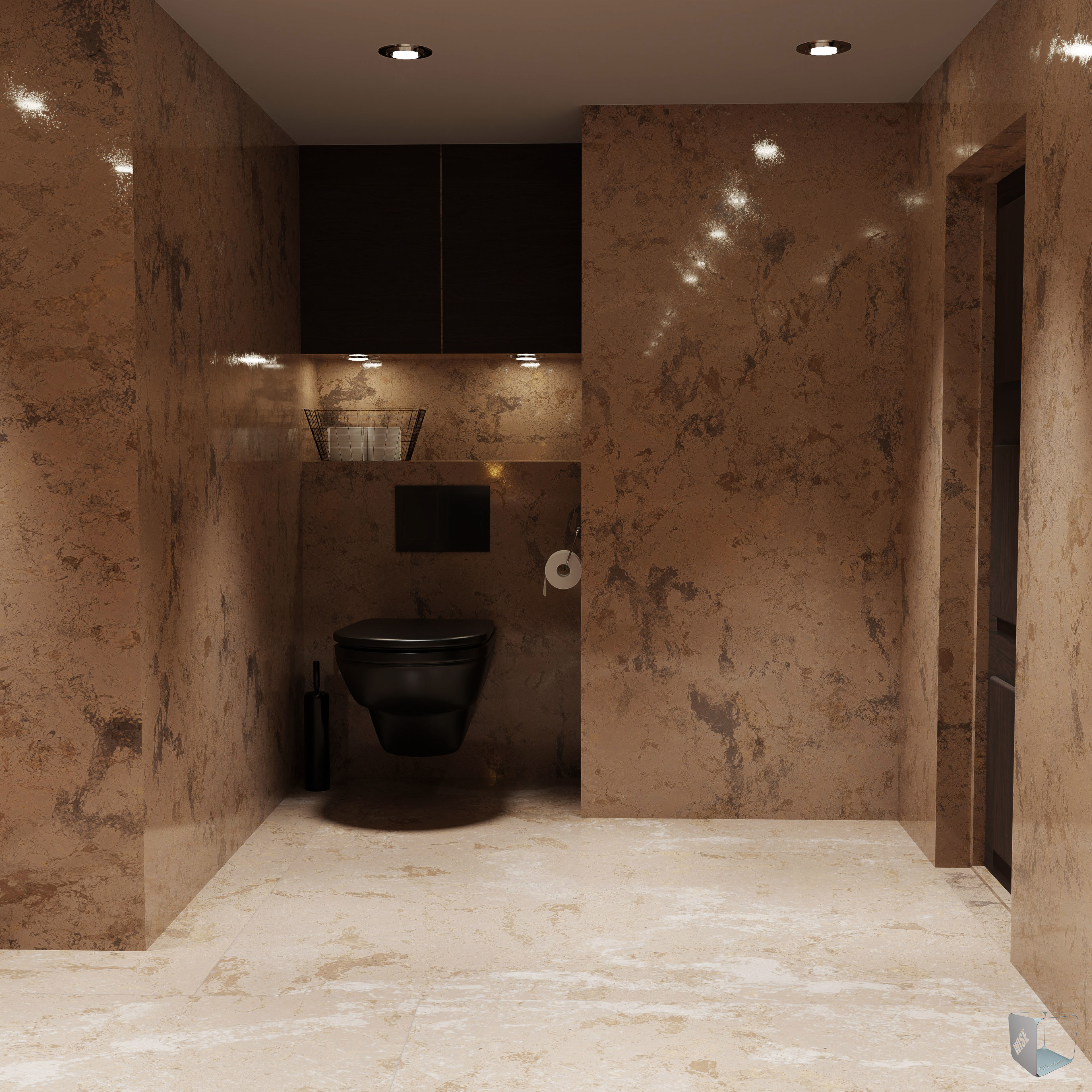 Bathroom marble with circular mirror 3D model_5