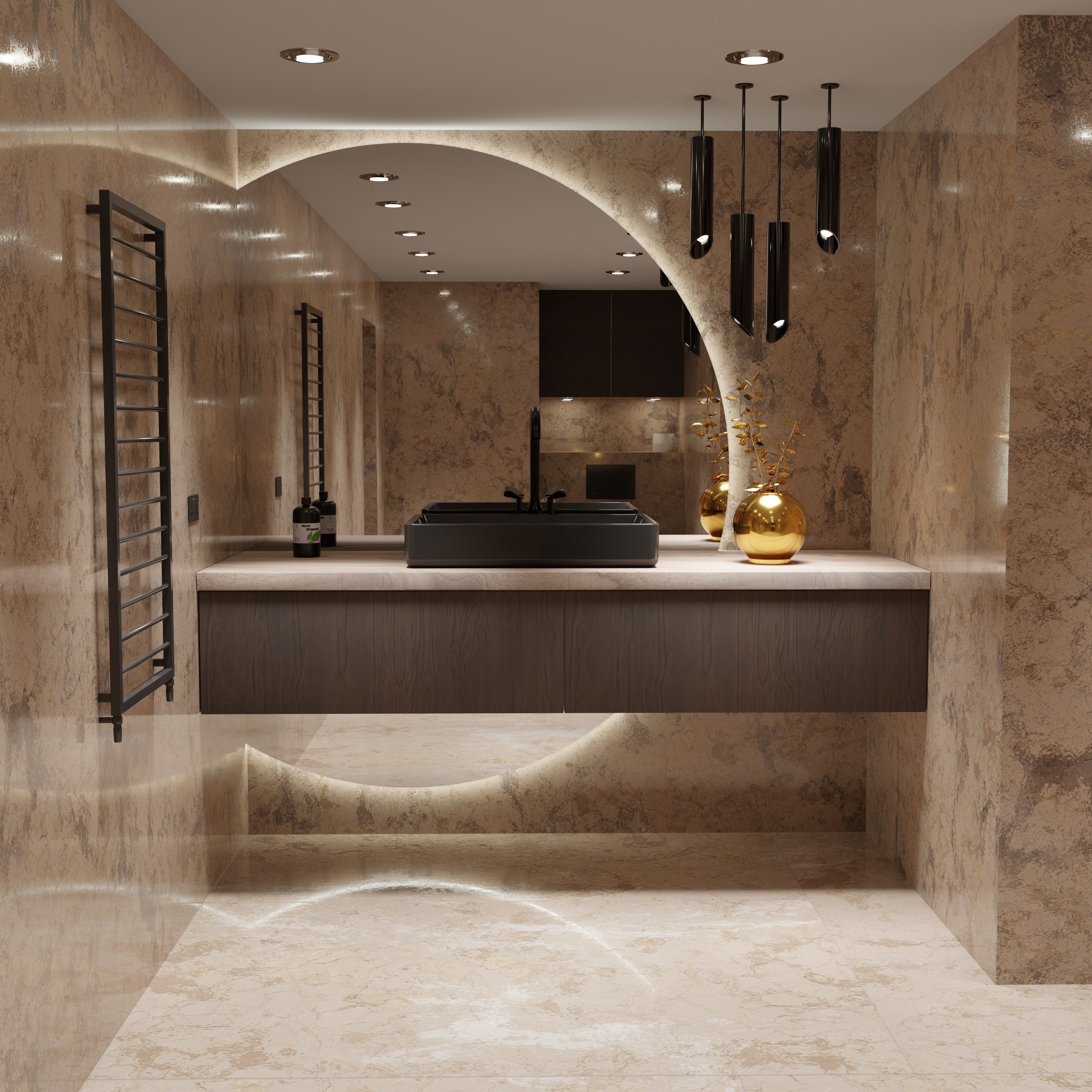 Bathroom marble with circular mirror 3D model_15