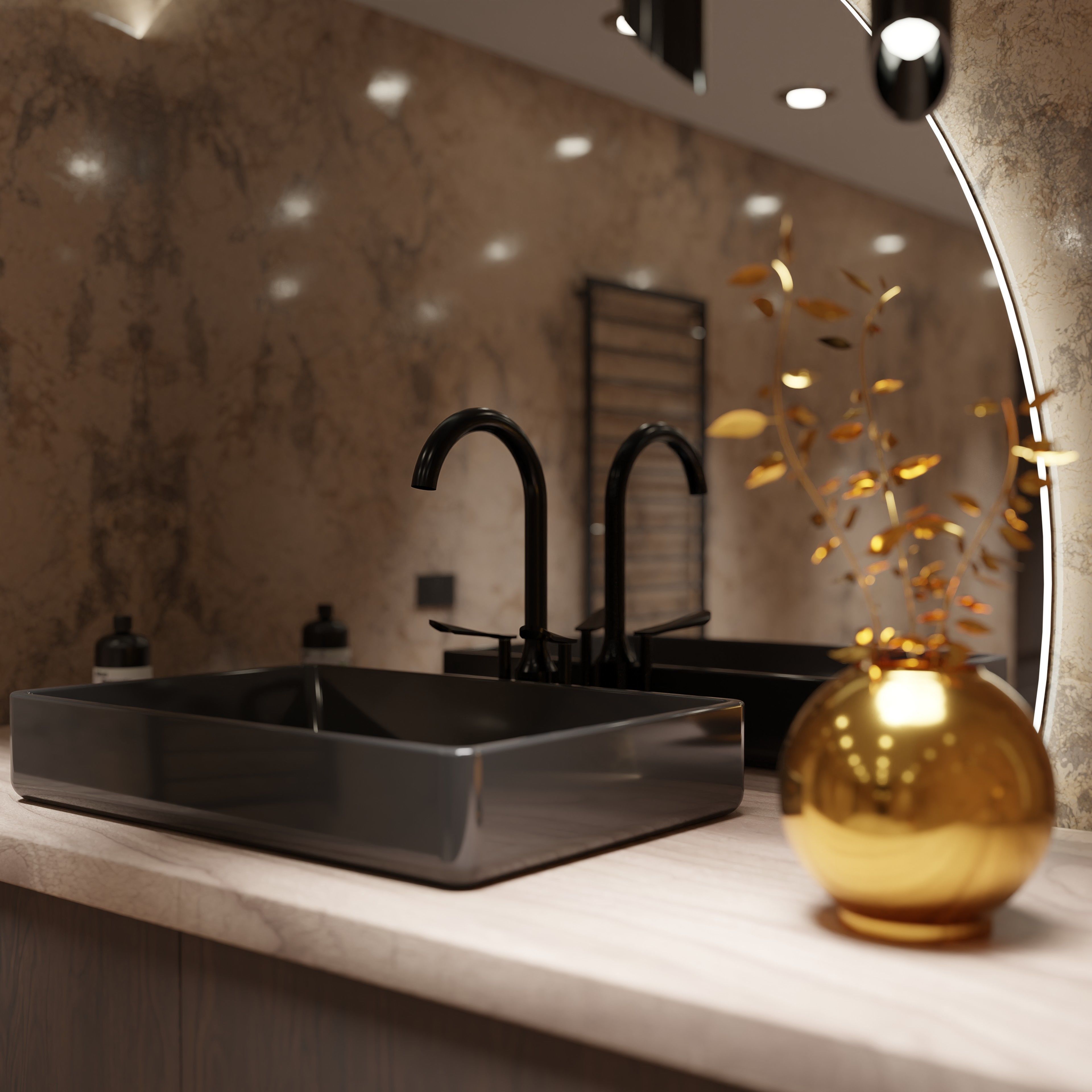 Bathroom marble with circular mirror 3D model_16