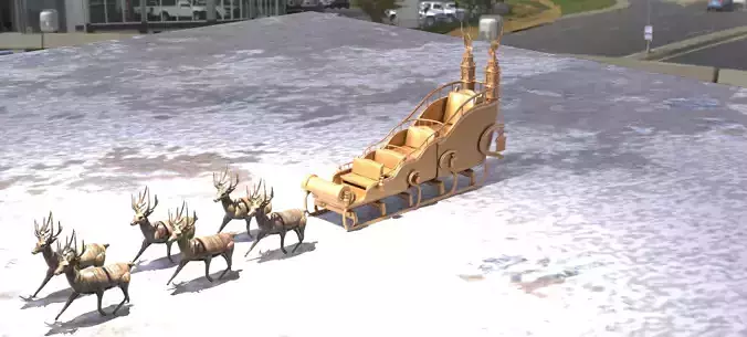 Reindeer statue 6 with Santa Sleigh 3D model