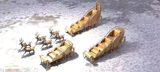 Reindeer statue 6 With 3 Santas Sleighs