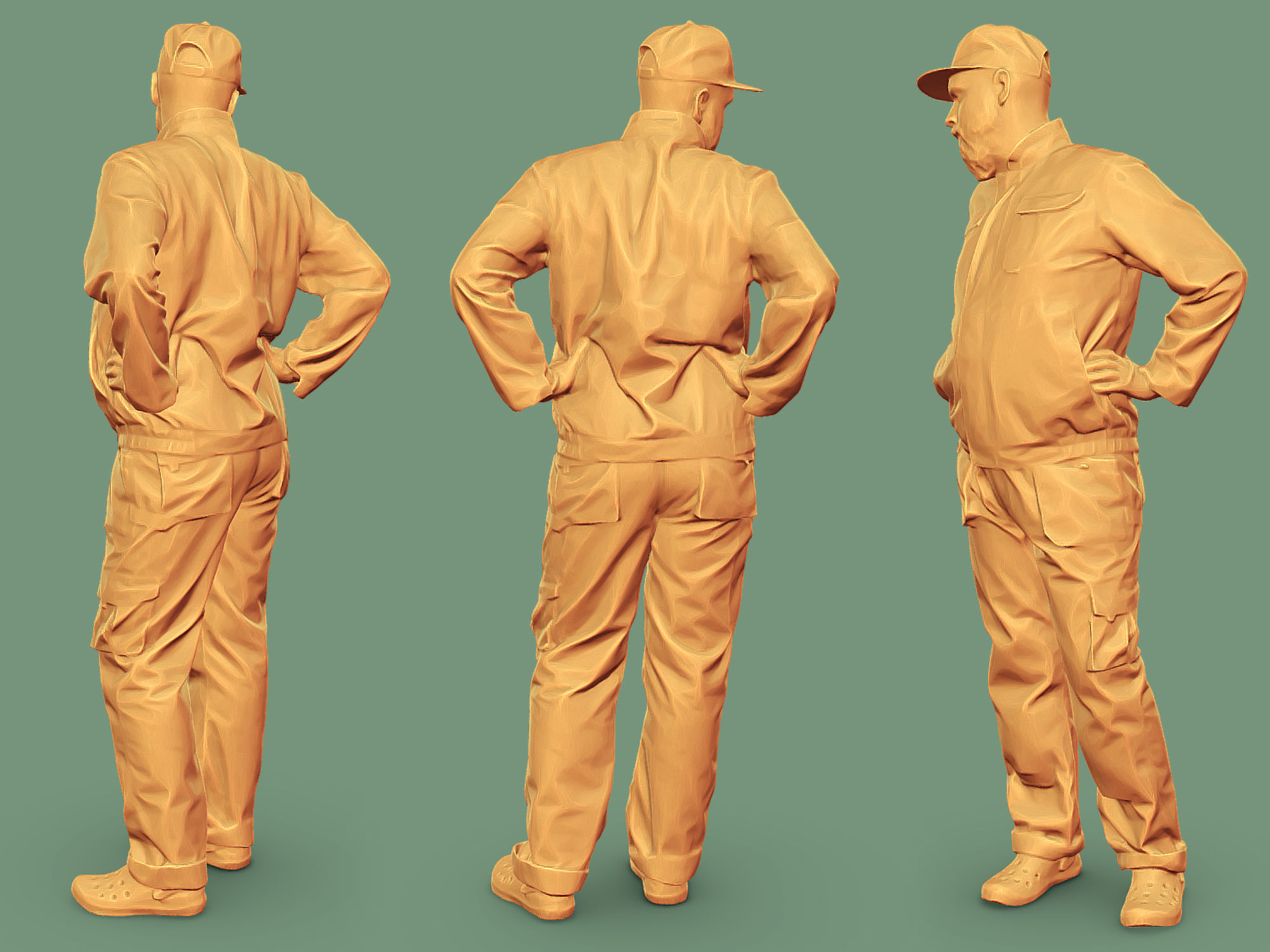 Bald Worker Hands on His Hips 3D model_5