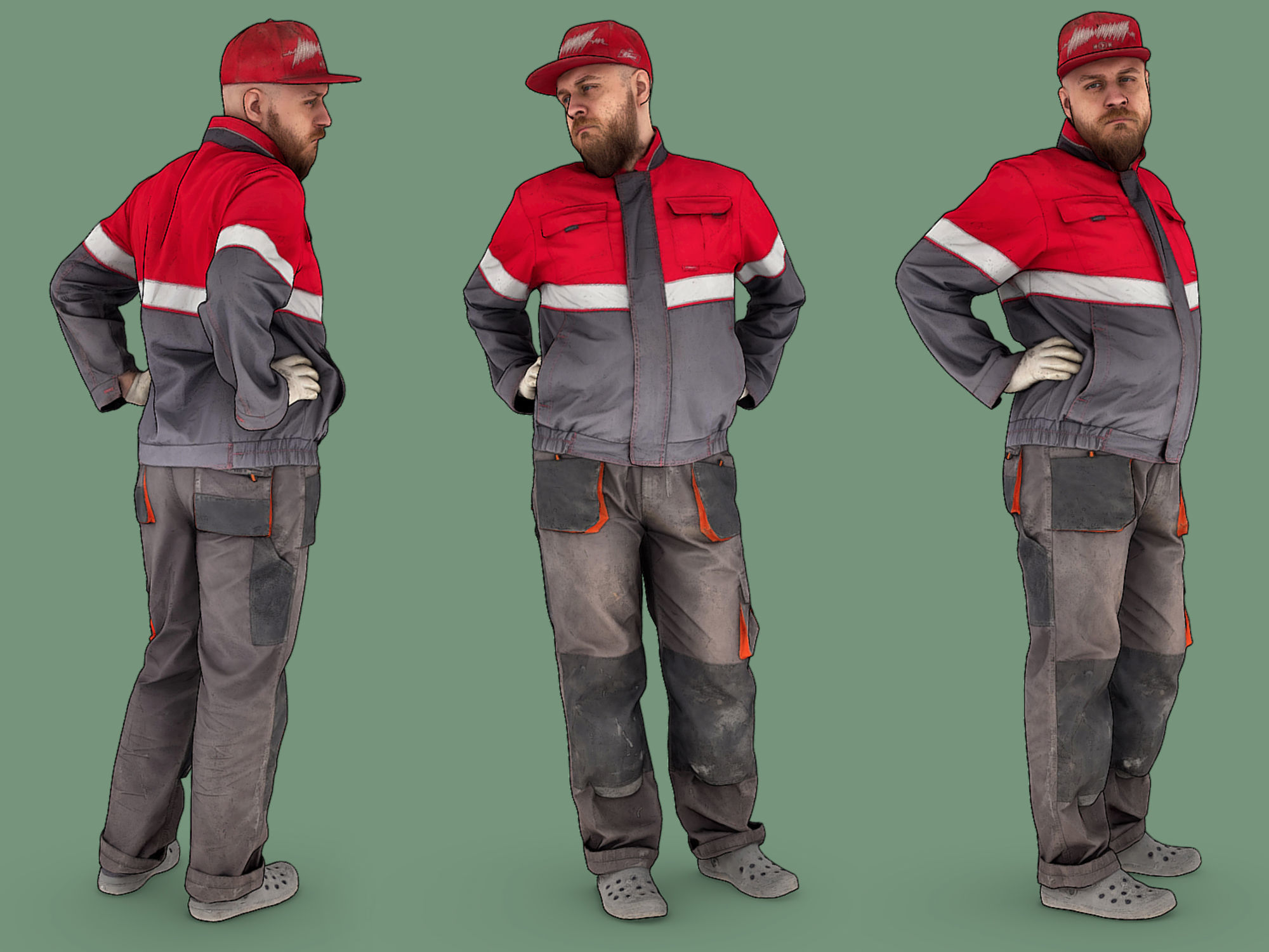 Bald Worker Hands on His Hips 3D model_1