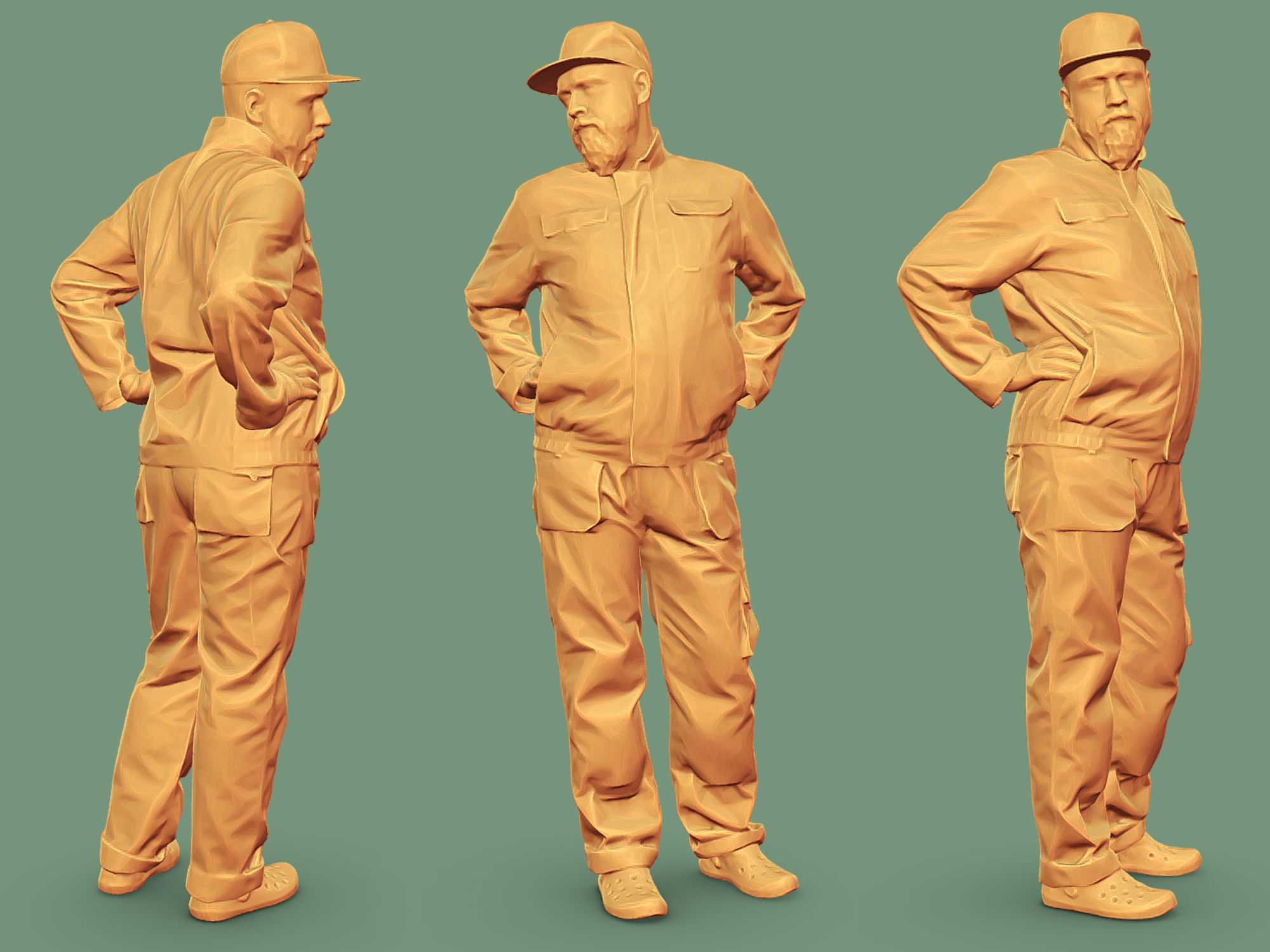 Bald Worker Hands on His Hips 3D model_2