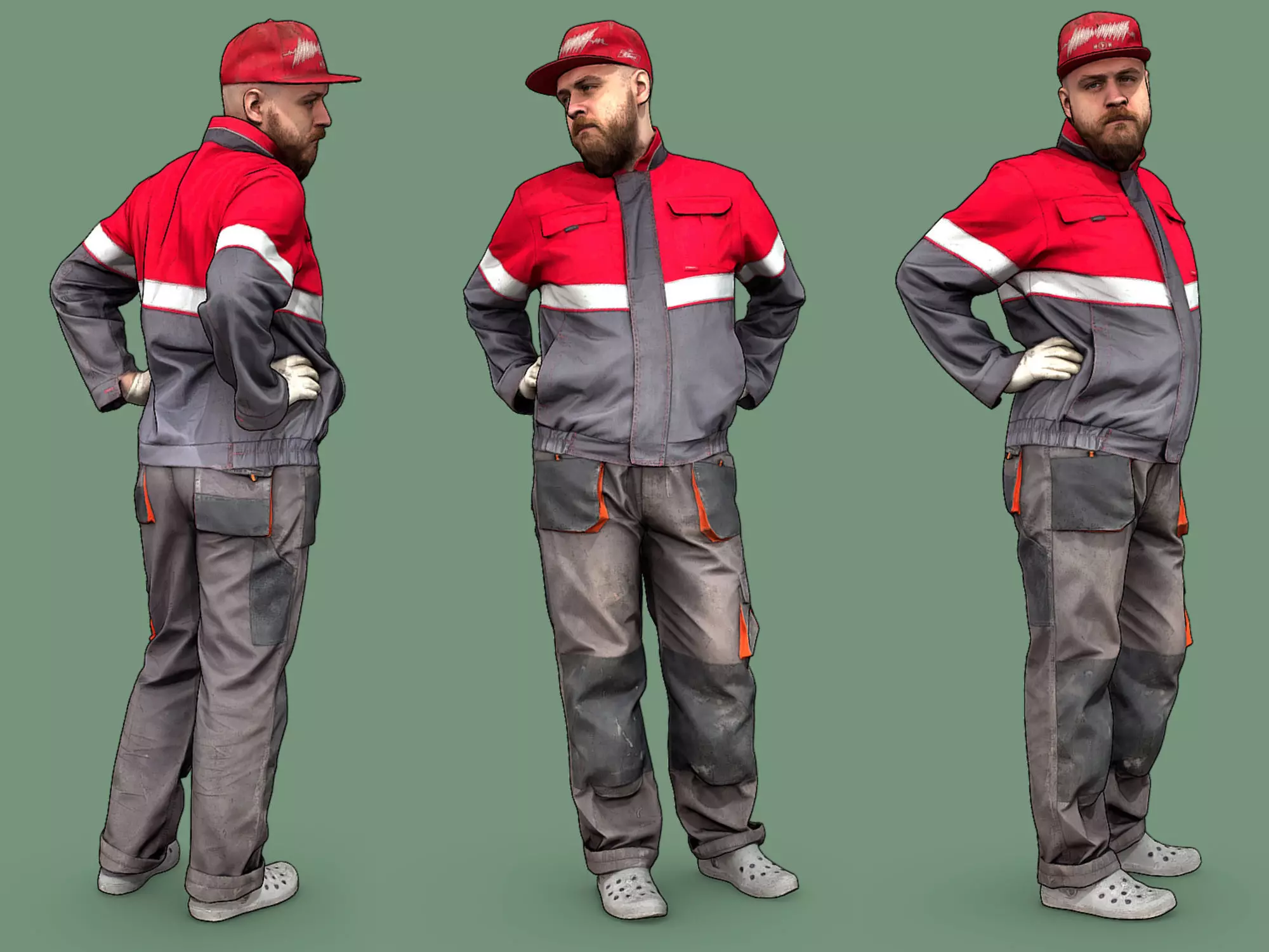 Bald Worker Hands on His Hips 3D model_0