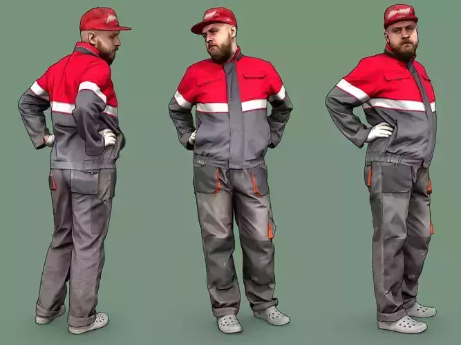 Bald Worker Hands on His Hips 3D model