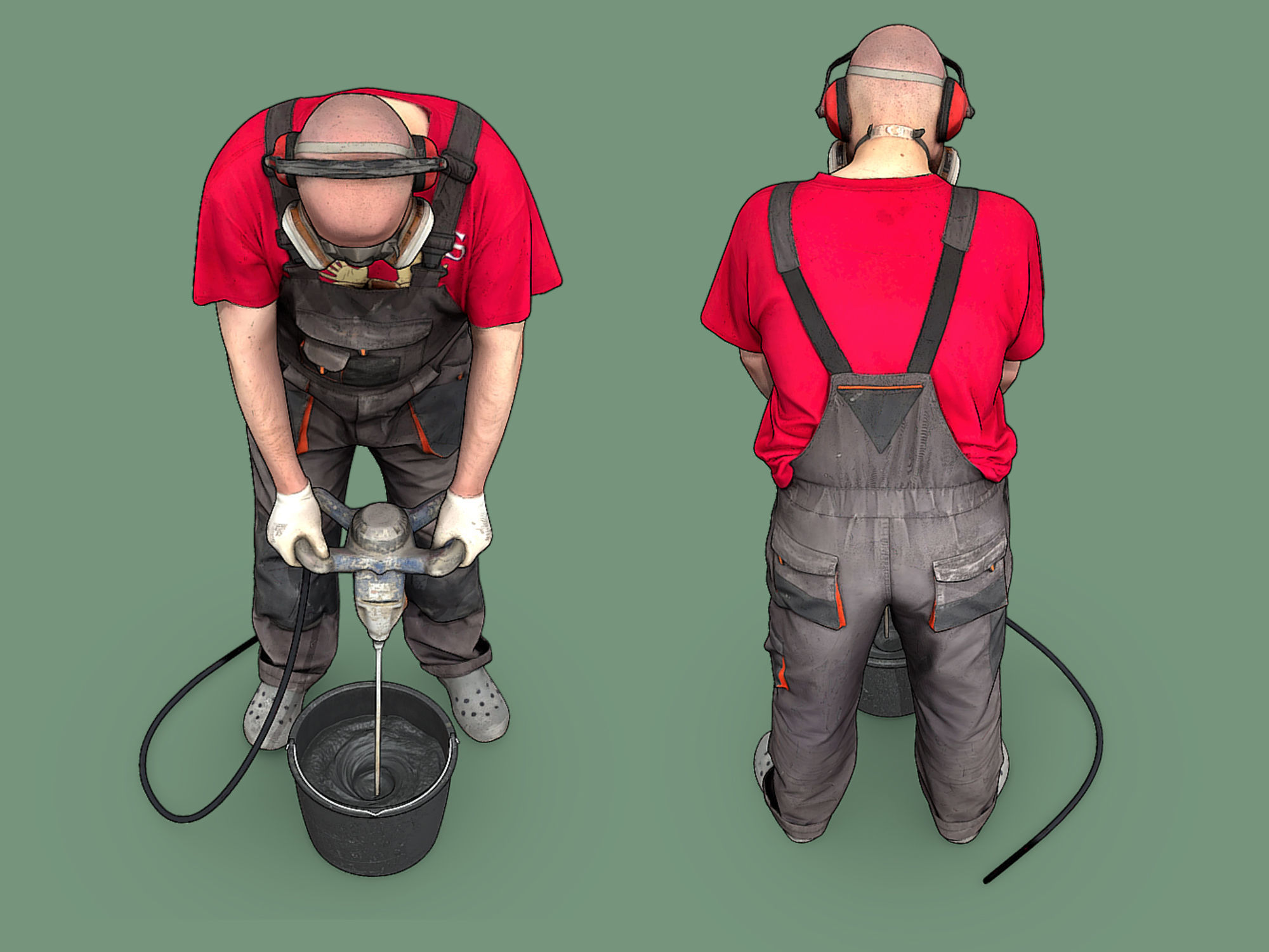 Stylized Bald Worker Kneading Cement 3D model_3