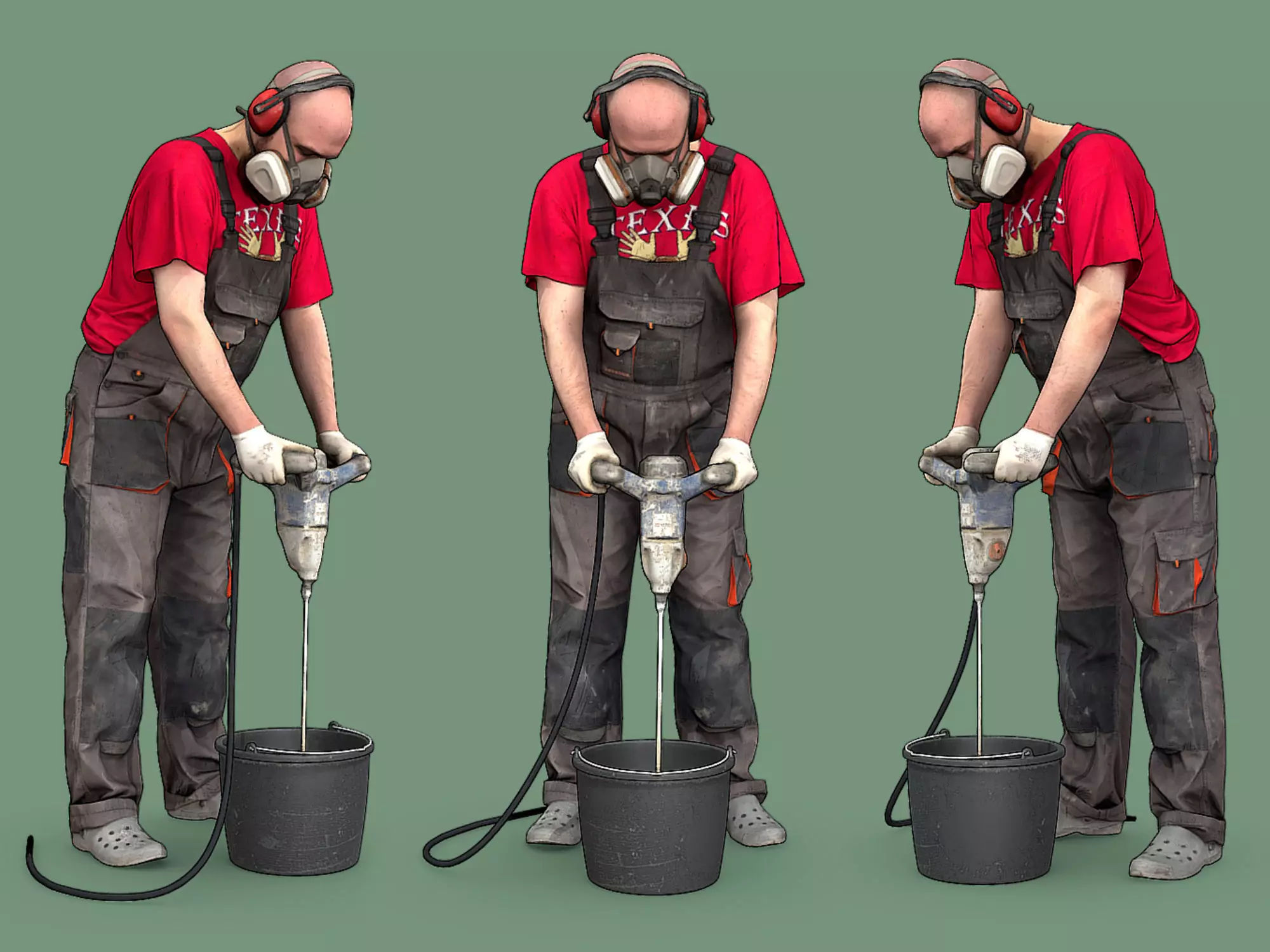 Stylized Bald Worker Kneading Cement 3D model_0