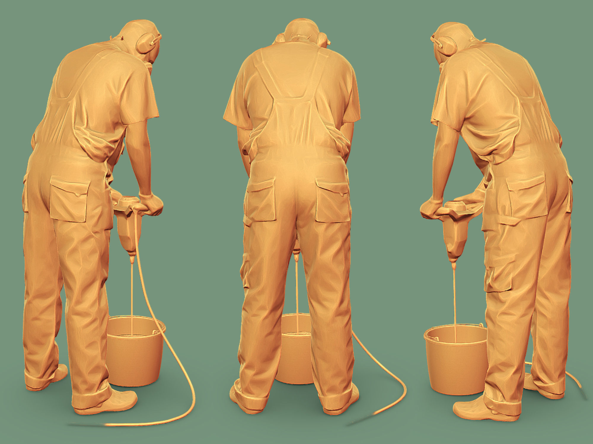 Stylized Bald Worker Kneading Cement 3D model_8