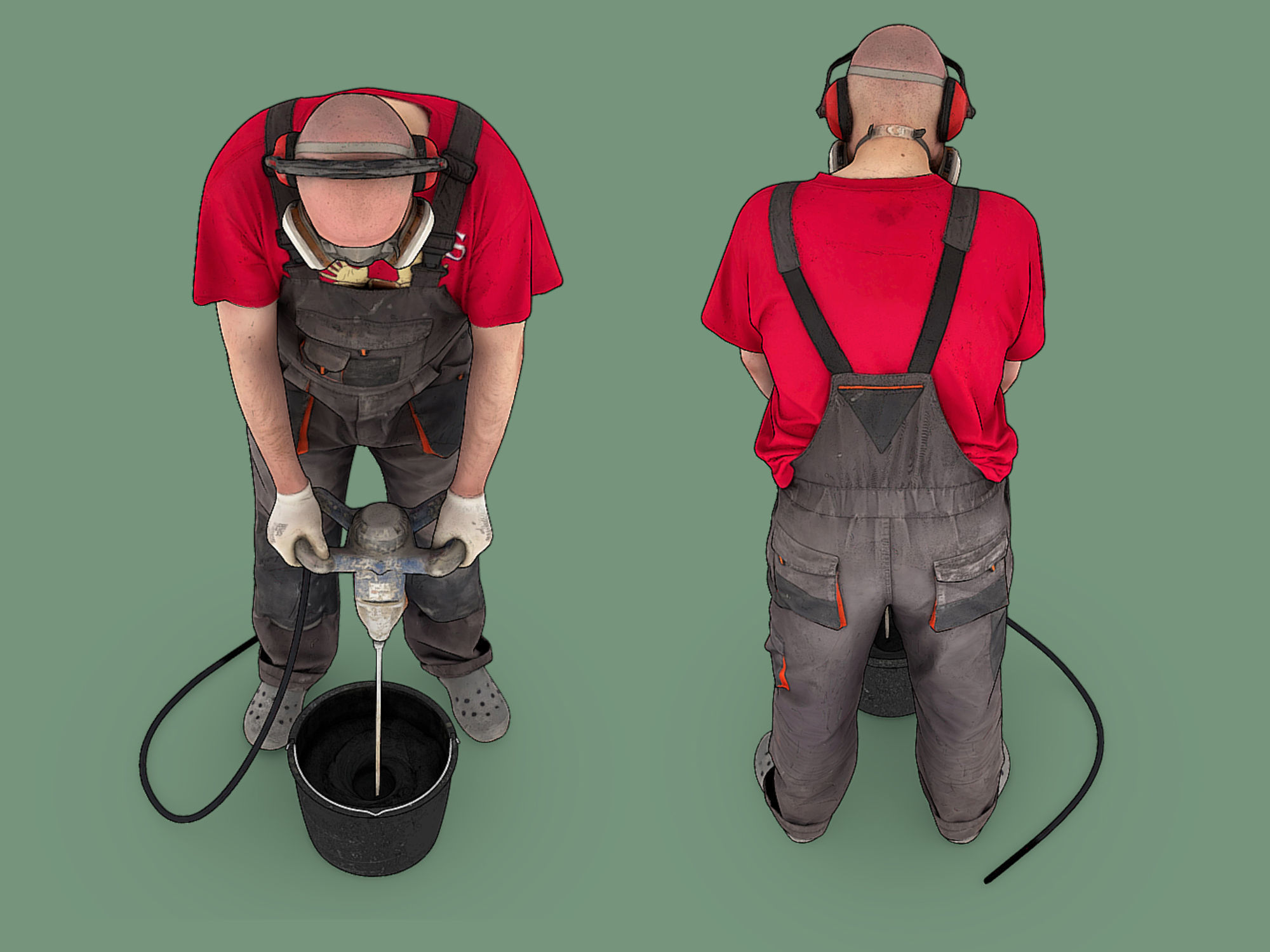Stylized Bald Worker Kneading Cement 3D model_4