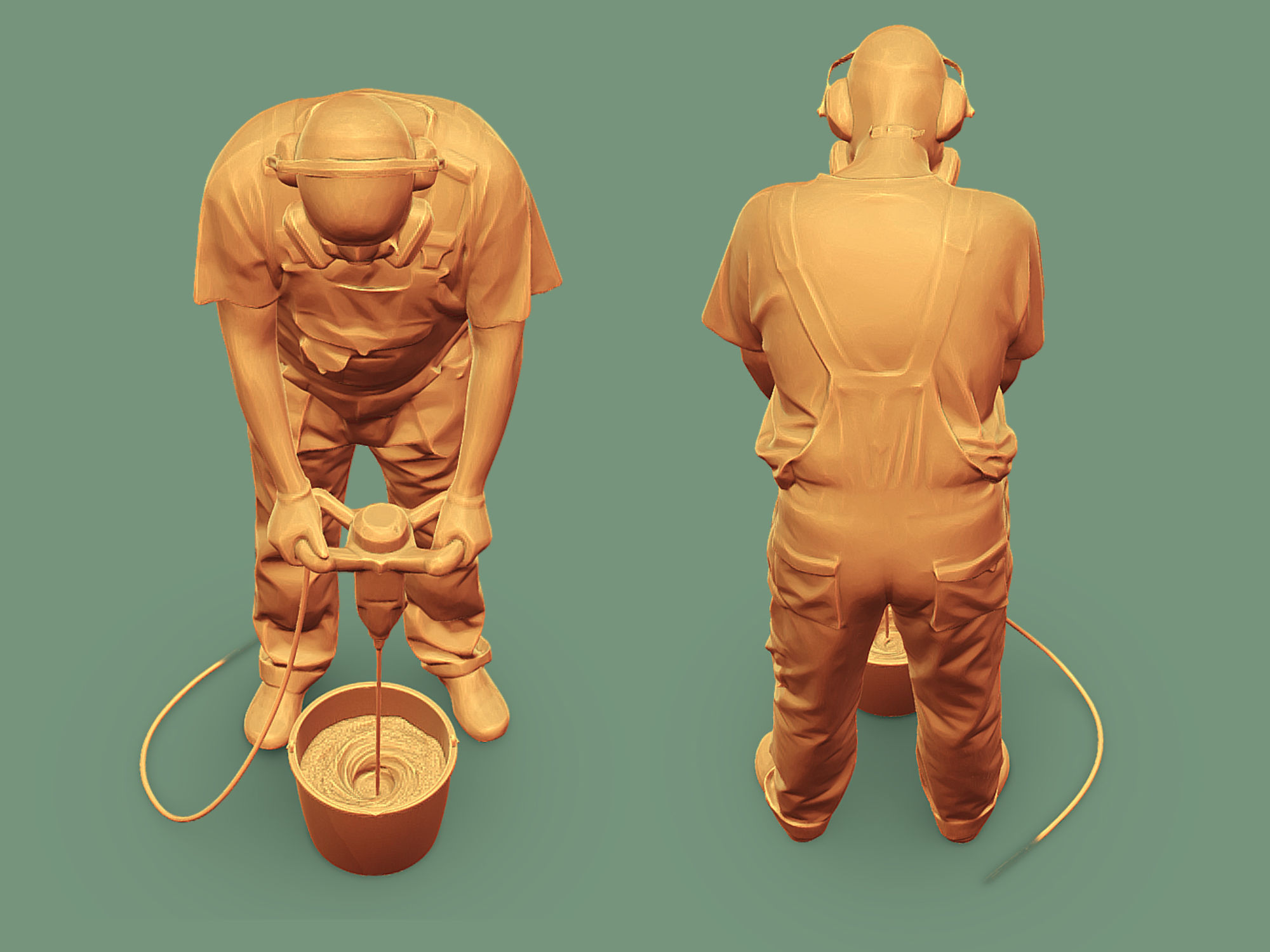 Stylized Bald Worker Kneading Cement 3D model_5