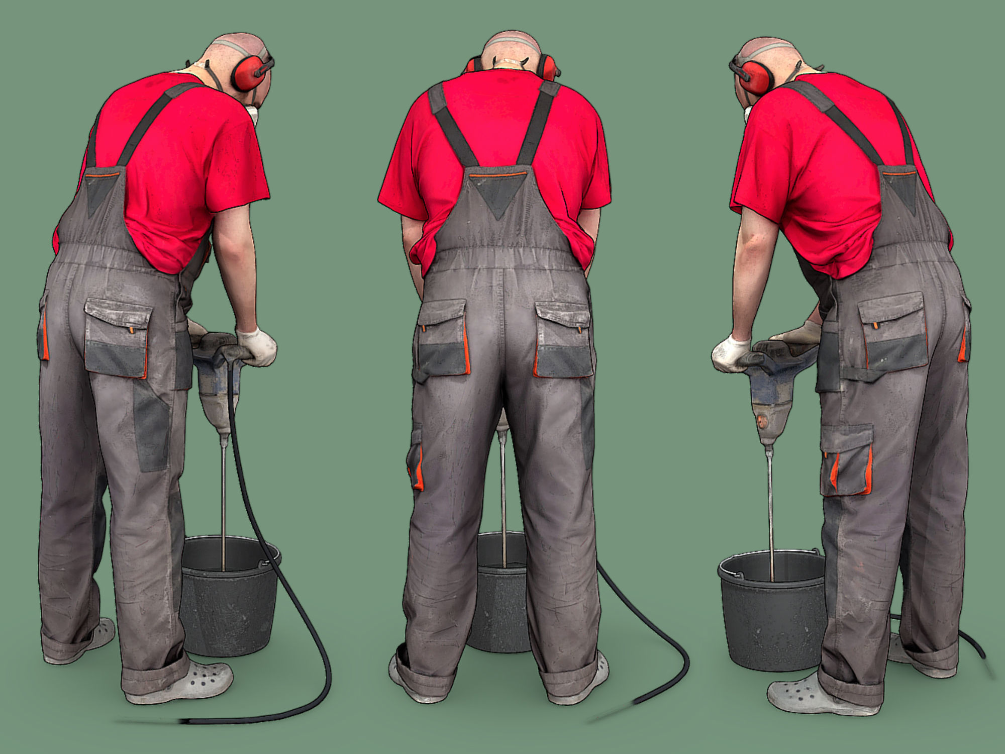 Stylized Bald Worker Kneading Cement 3D model_6