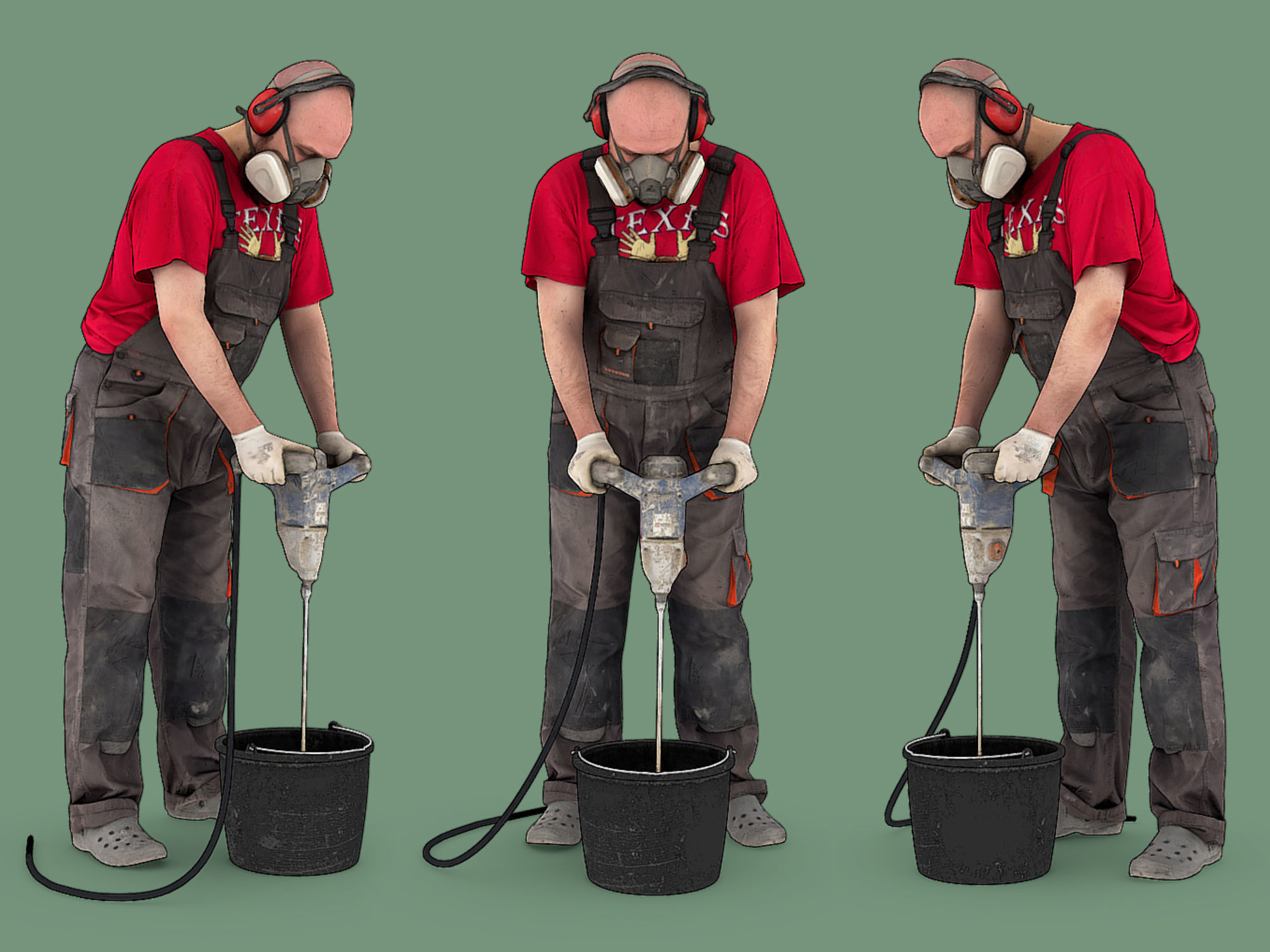 Stylized Bald Worker Kneading Cement 3D model_1