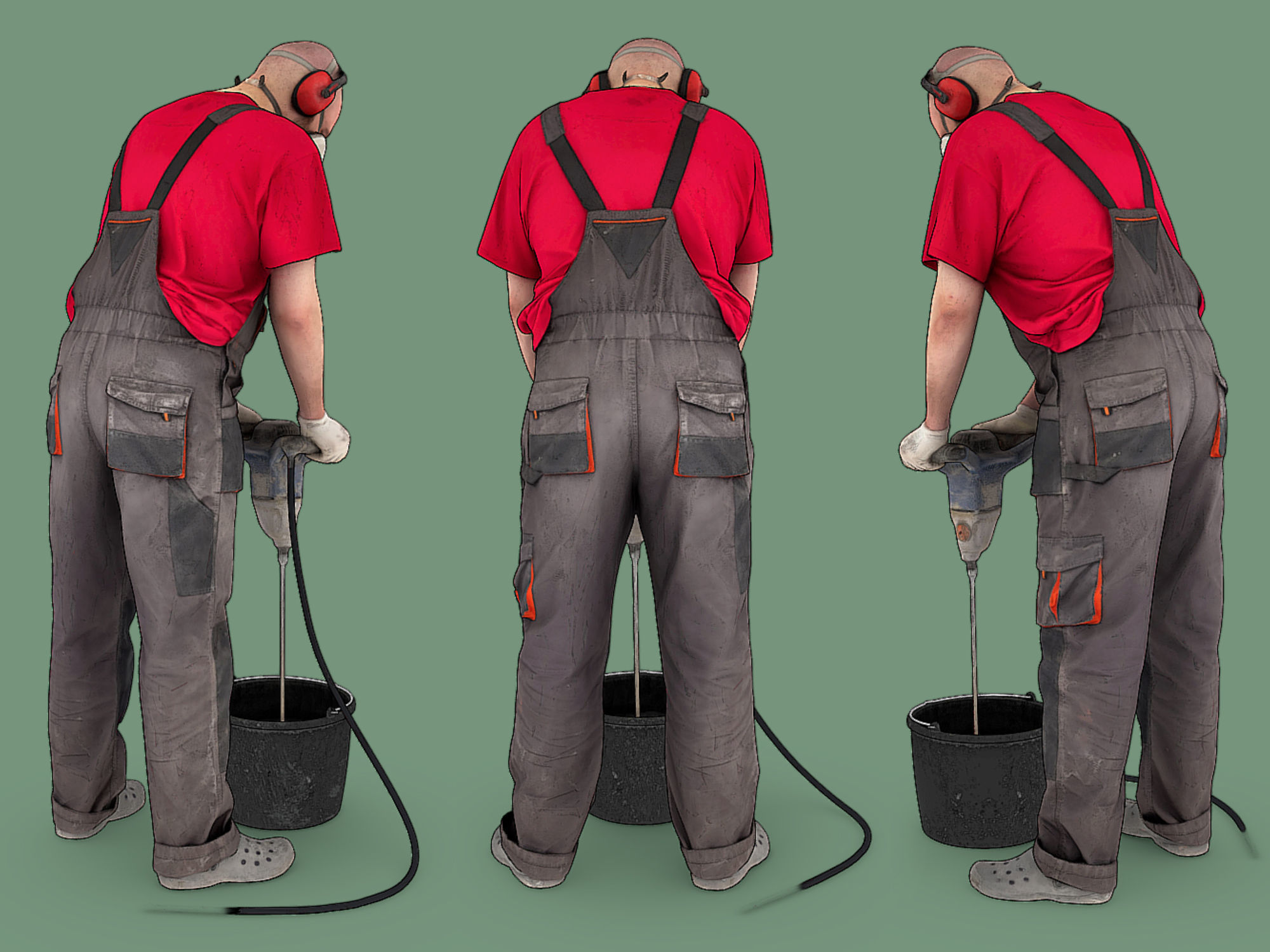 Stylized Bald Worker Kneading Cement 3D model_7