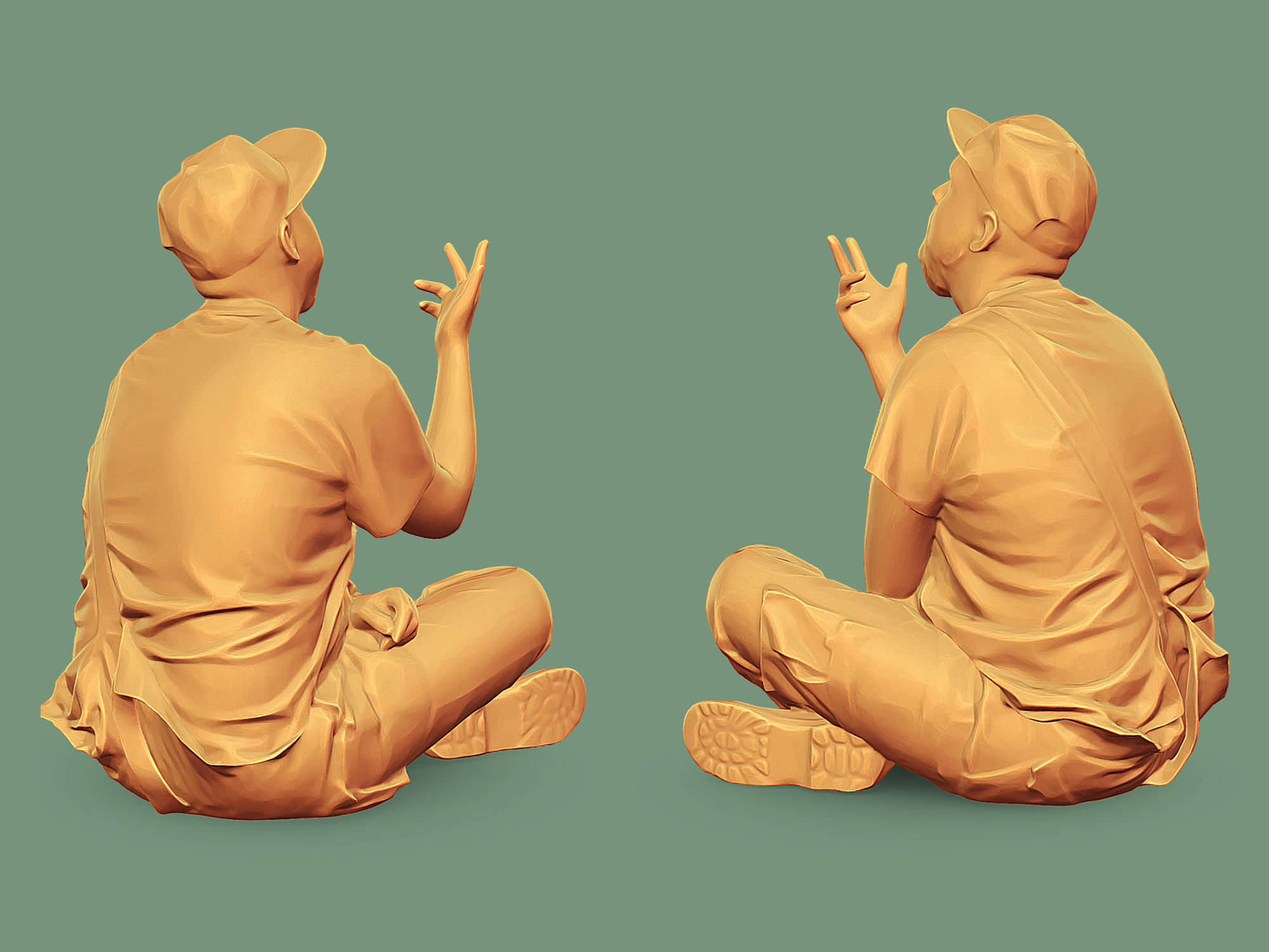 Bald Worker Sitting in Turkish 3D model_5