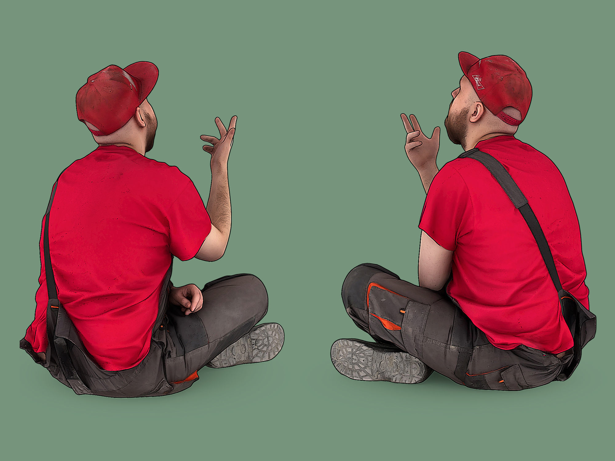 Bald Worker Sitting in Turkish 3D model_4