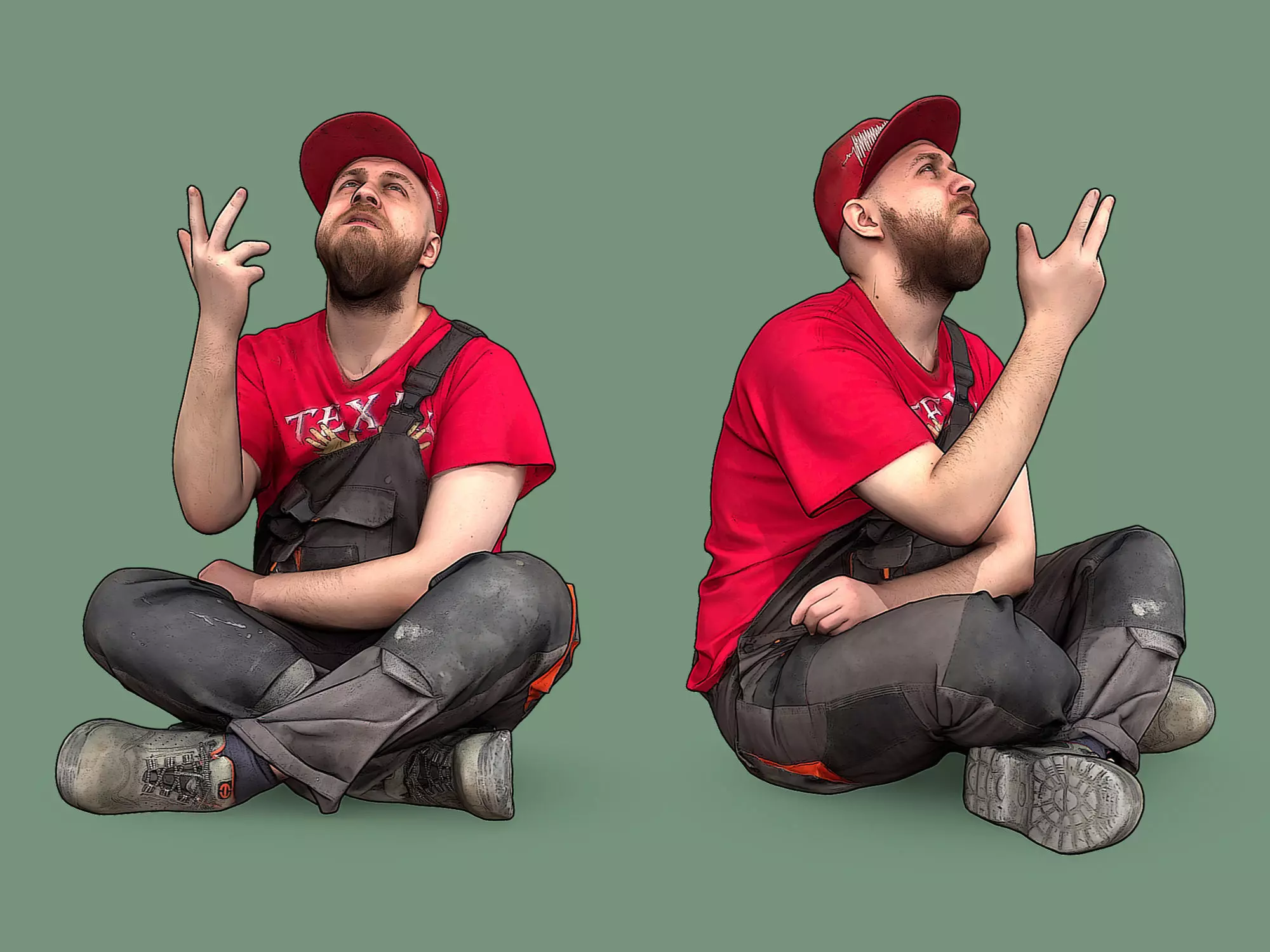 Bald Worker Sitting in Turkish 3D model_0