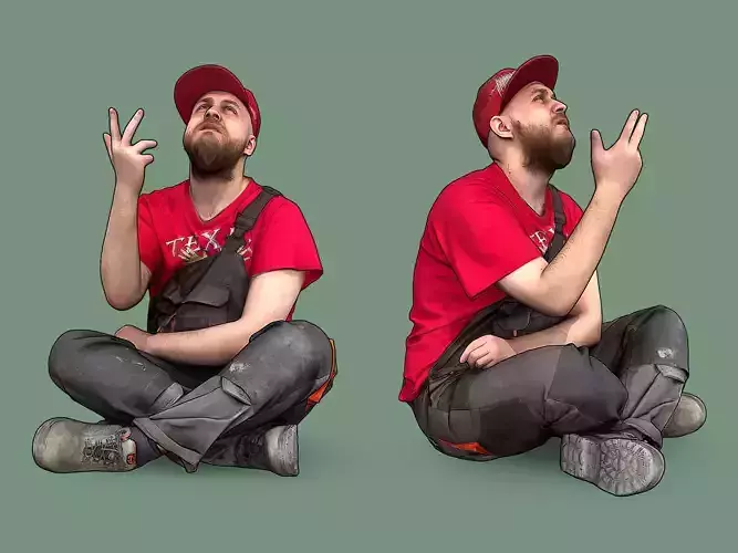 Bald Worker Sitting in Turkish 3D model