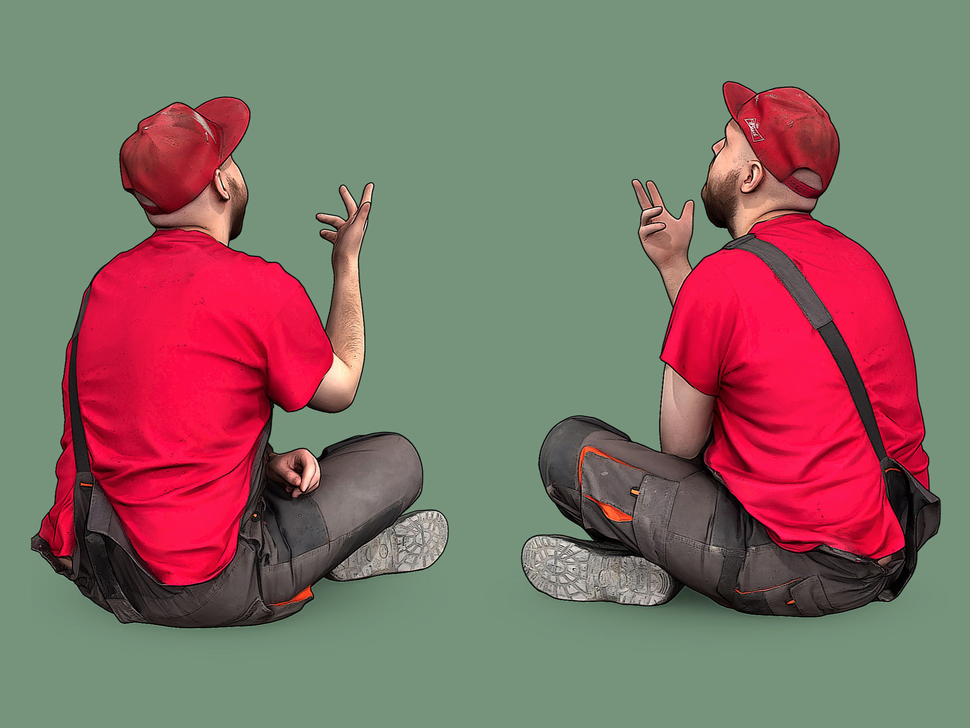 Bald Worker Sitting in Turkish 3D model_3