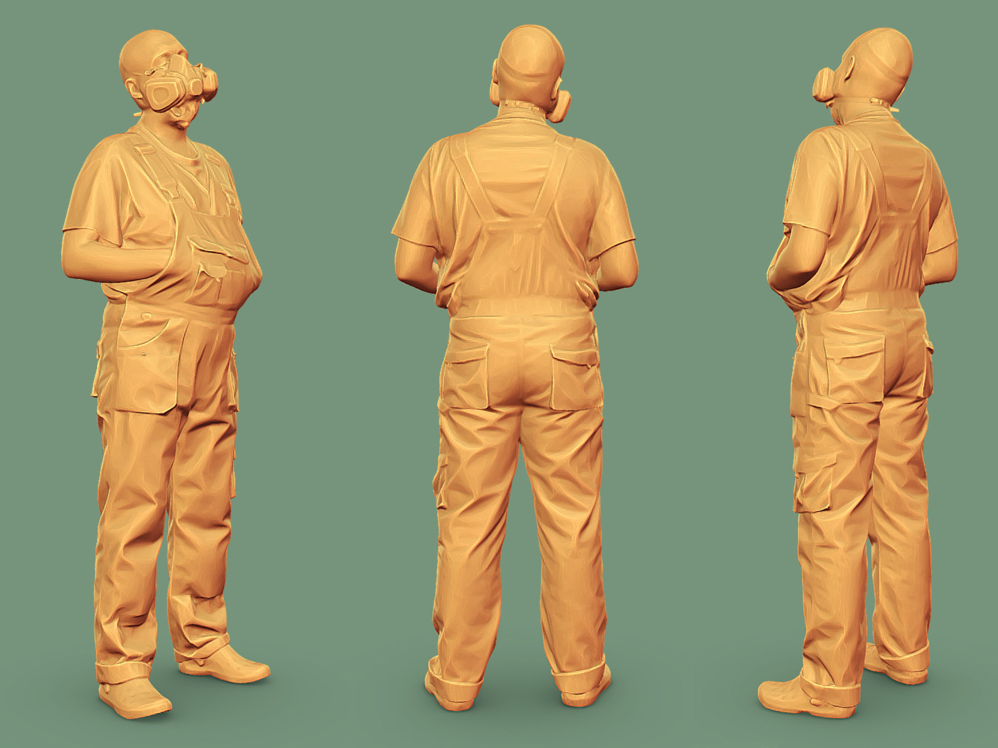 Stylized Bald Worker in a Respirator 3D model_5