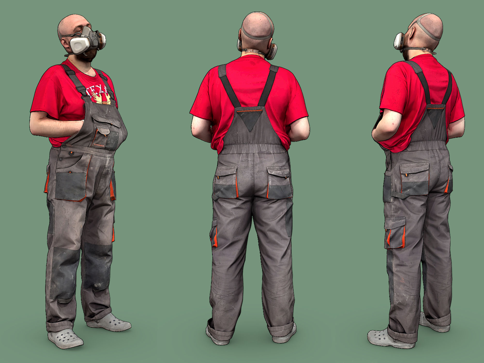 Stylized Bald Worker in a Respirator 3D model_3