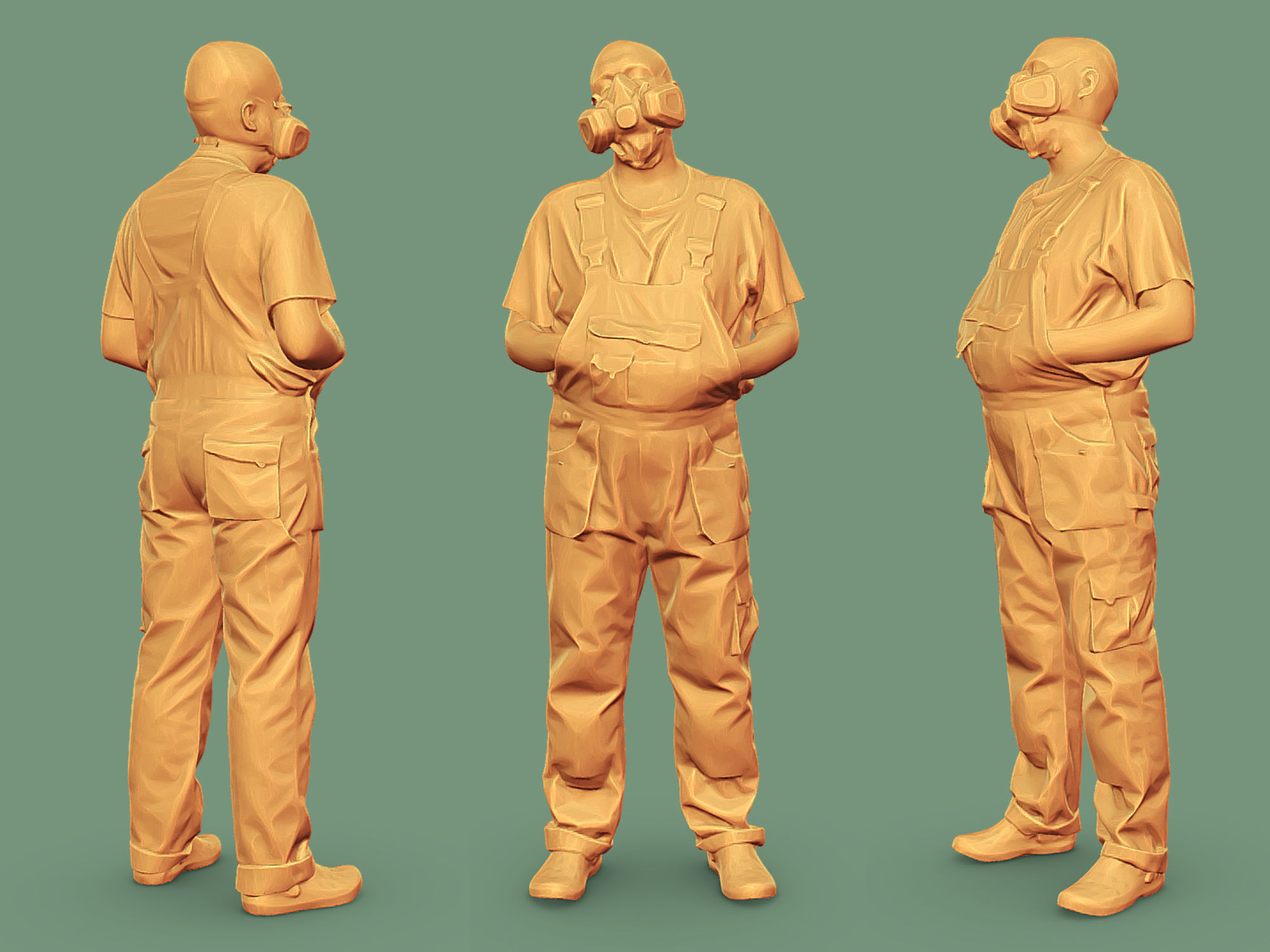 Stylized Bald Worker in a Respirator 3D model_2