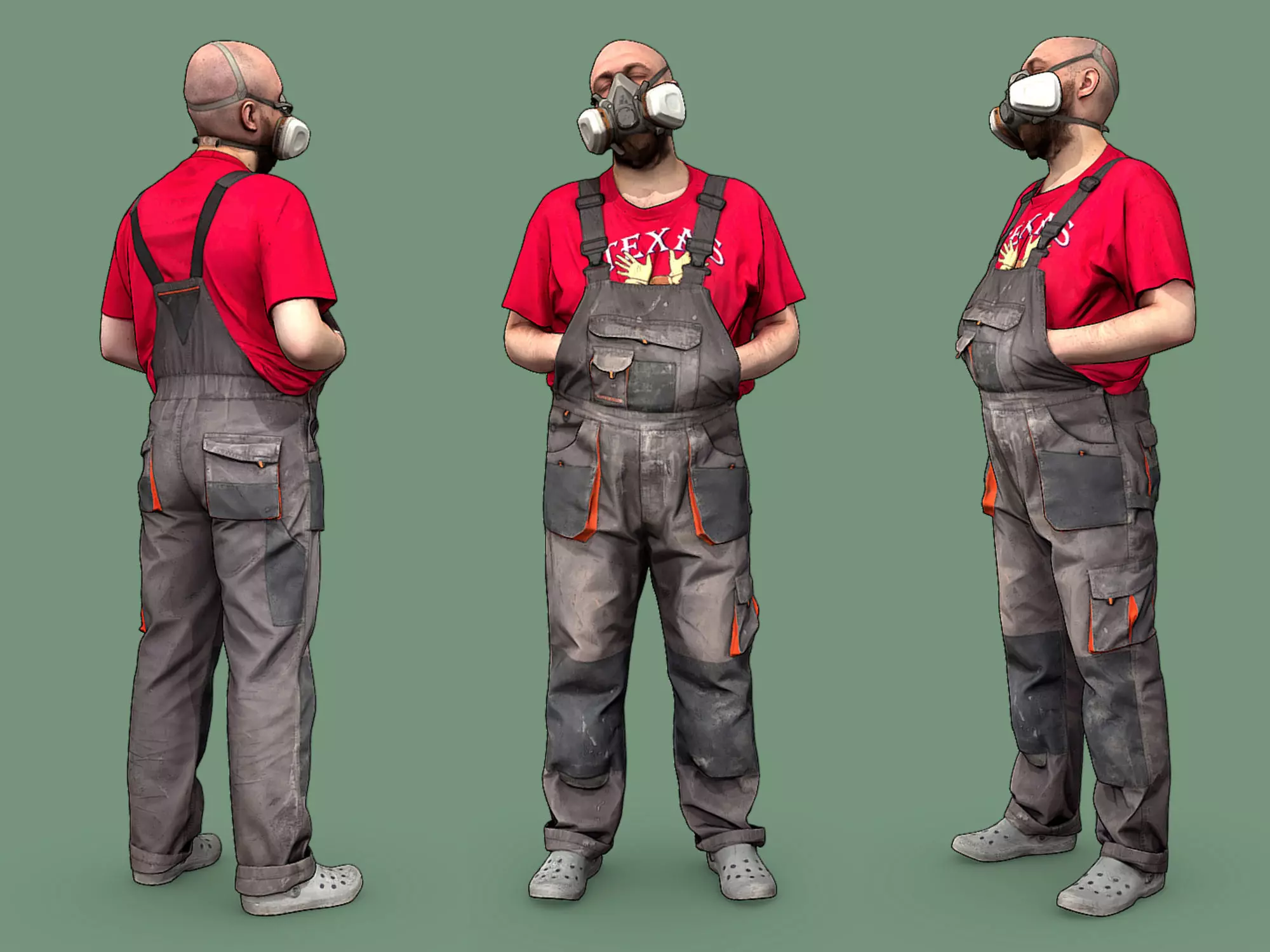 Stylized Bald Worker in a Respirator 3D model_0