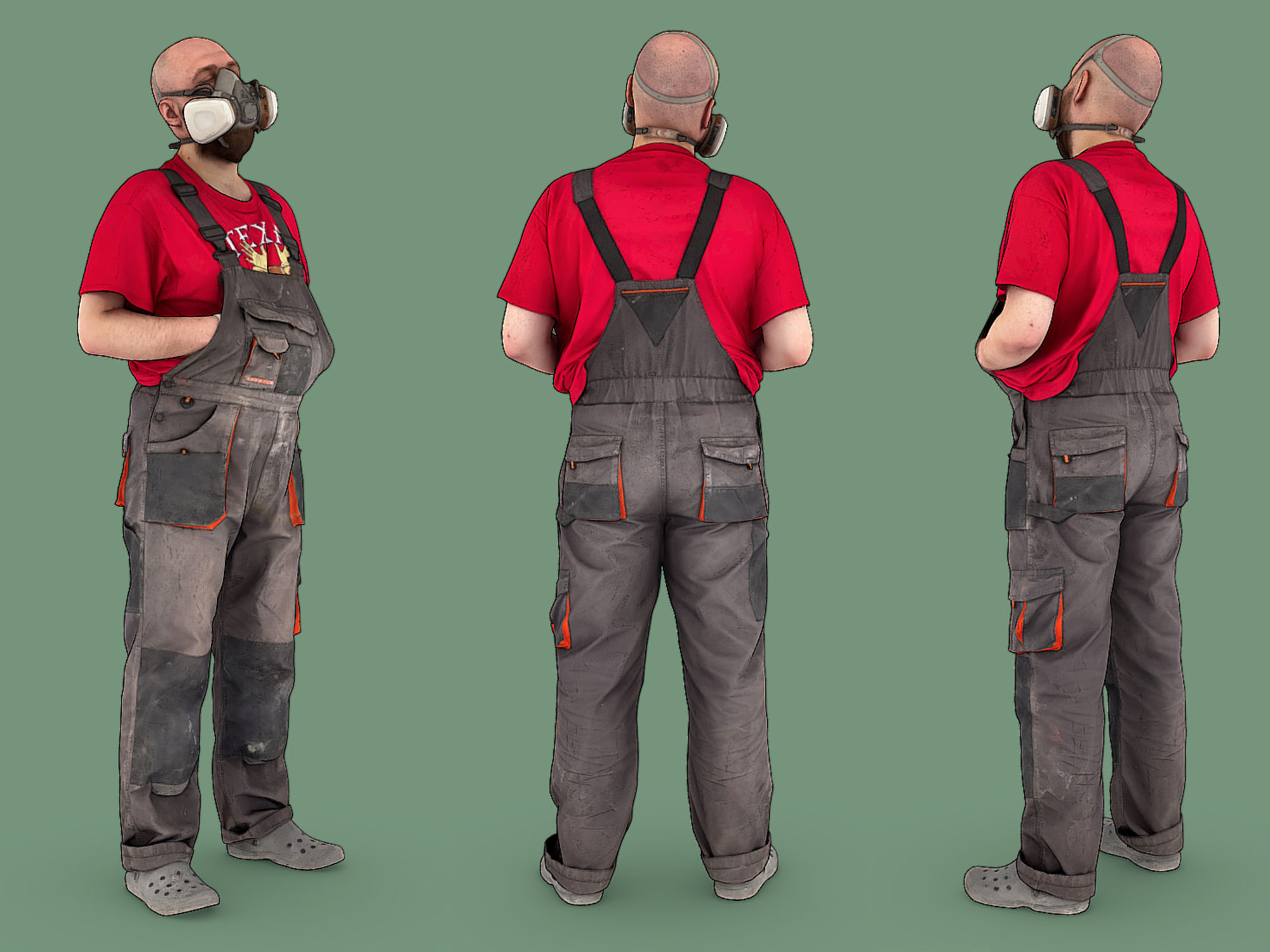 Stylized Bald Worker in a Respirator 3D model_4