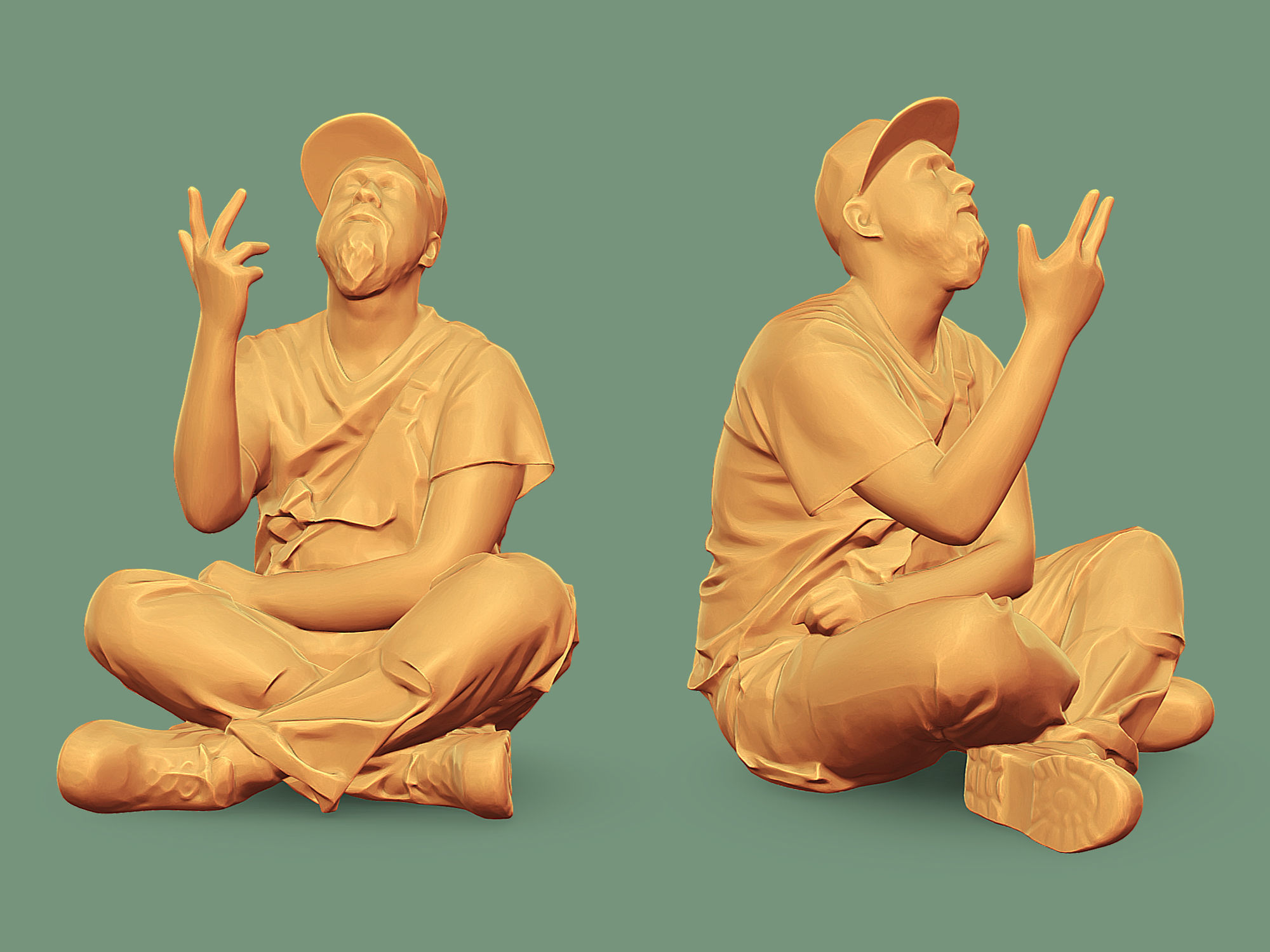 Bald Worker in Overalls and Red T-shirt 3D Model Collection_16