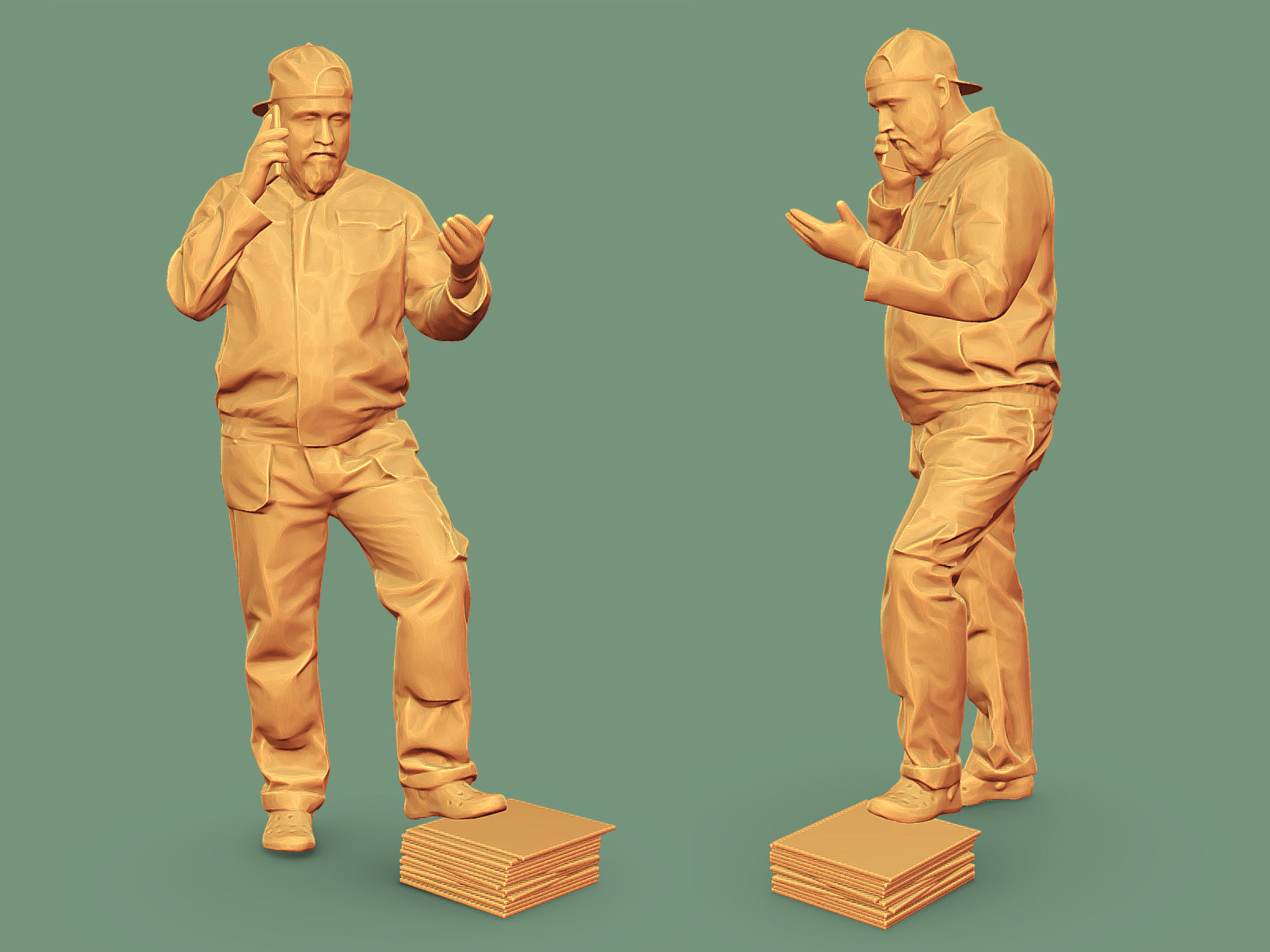 Bald Worker in Overalls and Red T-shirt 3D Model Collection_25