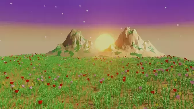 Sunset In the Mountains Low-poly 3D model