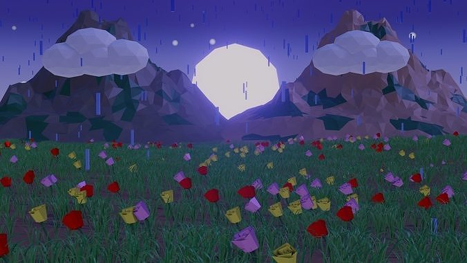 Moonlight In the Mountains Low-poly 3D model