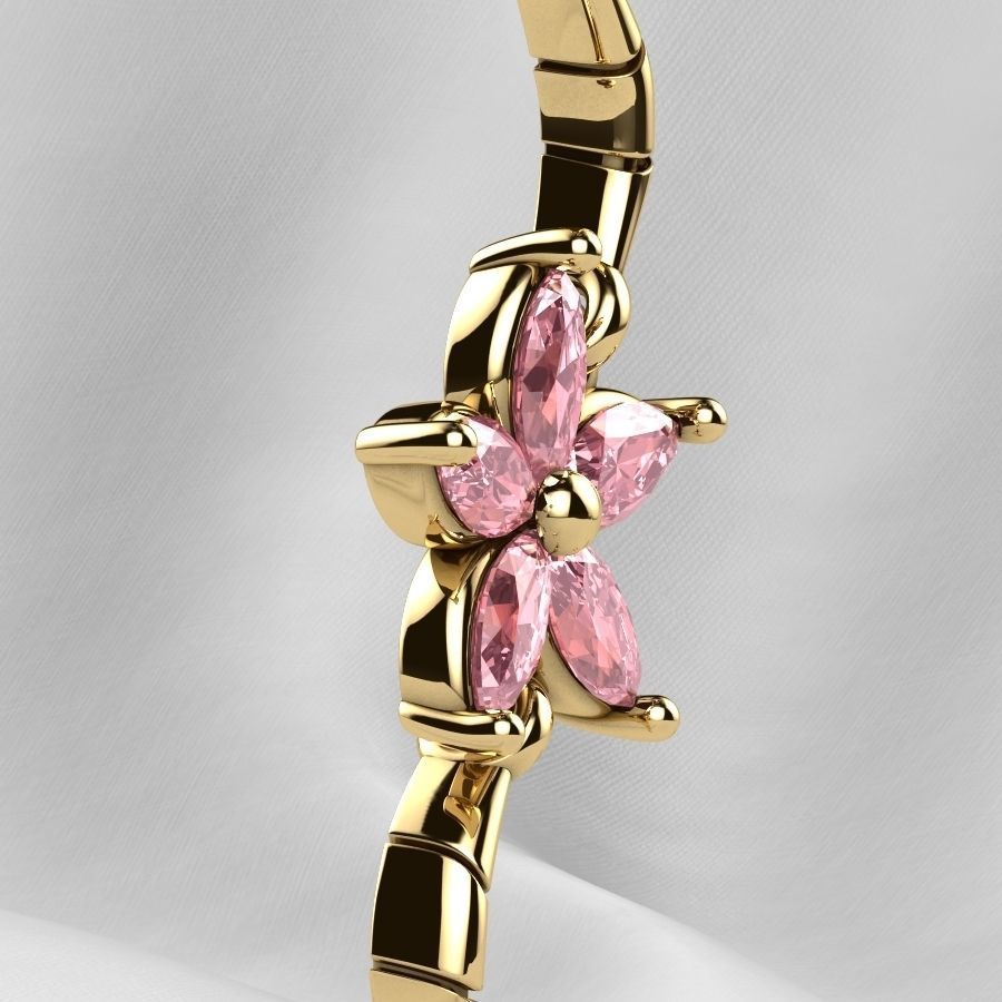 Sakura Flower Marquises Gold Bracelet or Necklace Links 3D print model_17