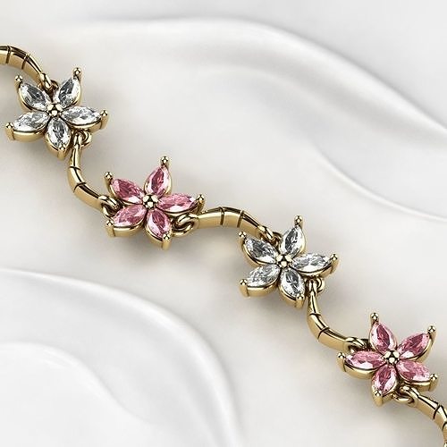 Sakura Flower Marquises Gold Bracelet or Necklace Links 3D print model