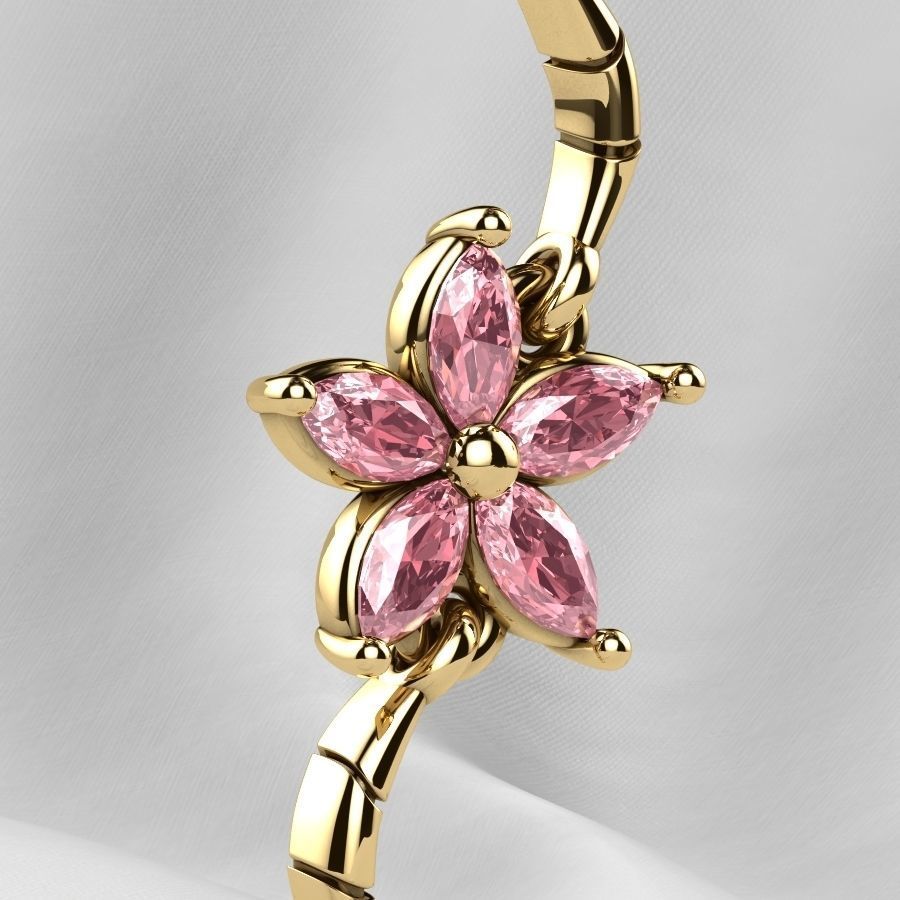 Sakura Flower Marquises Gold Bracelet or Necklace Links 3D print model_15