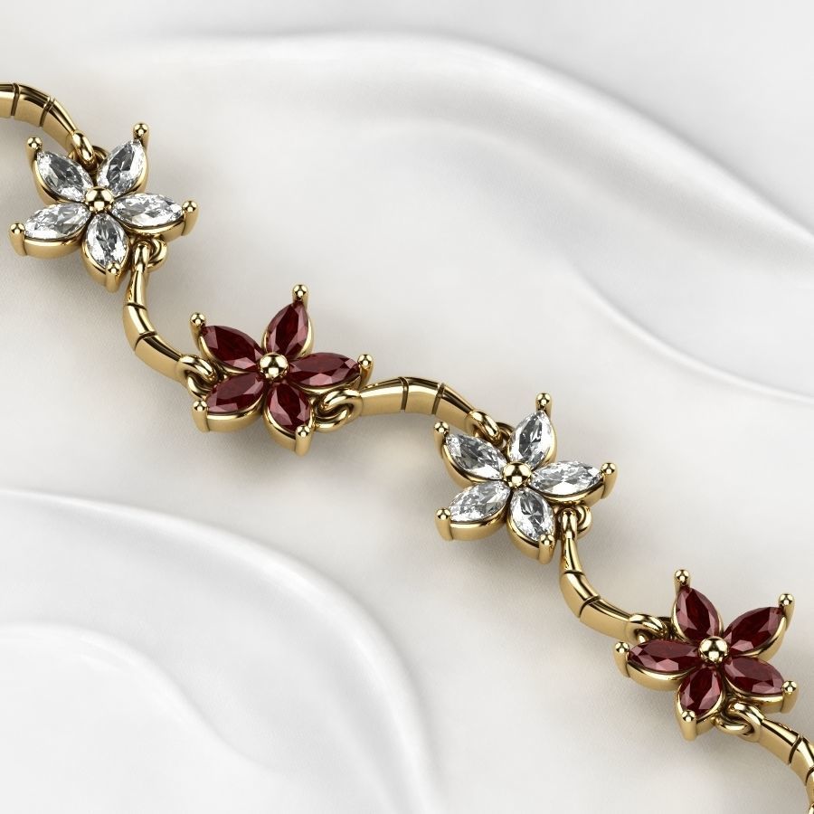 Sakura Flower Marquises Gold Bracelet or Necklace Links 3D print model_3