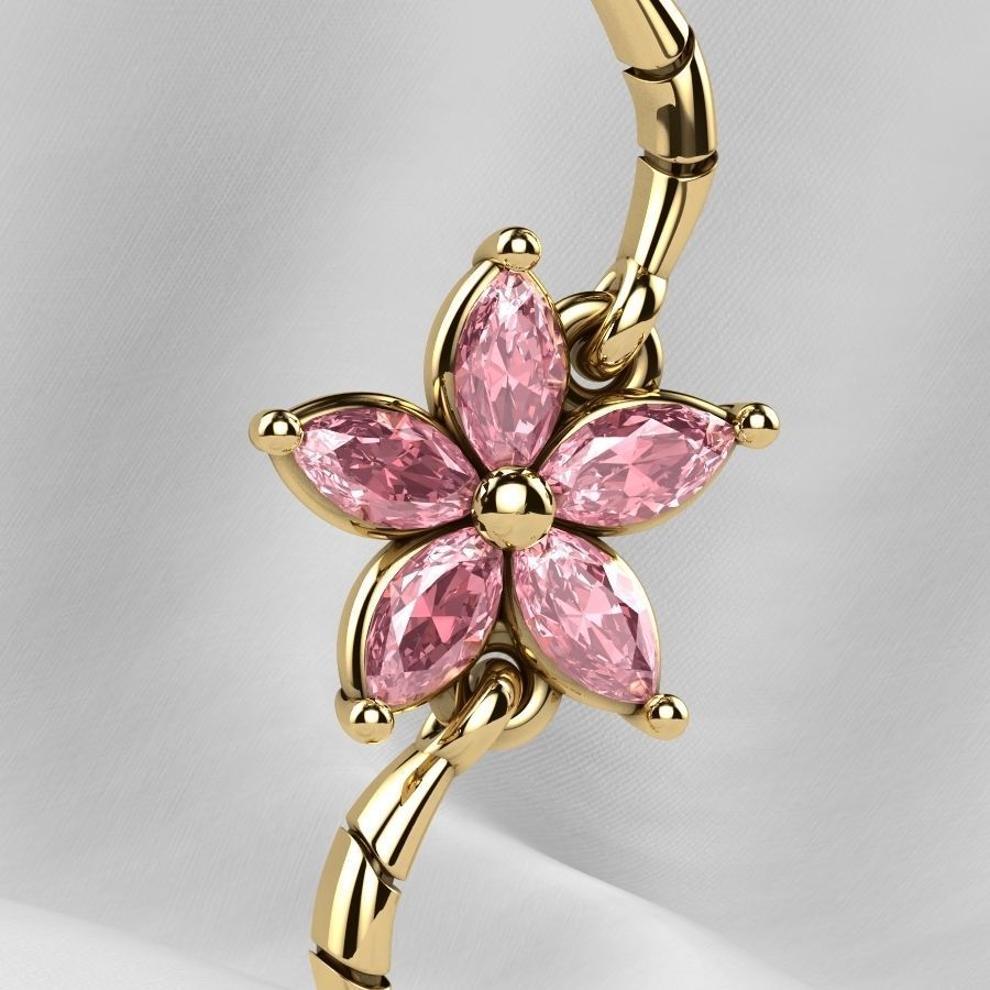 Sakura Flower Marquises Gold Bracelet or Necklace Links 3D print model_14