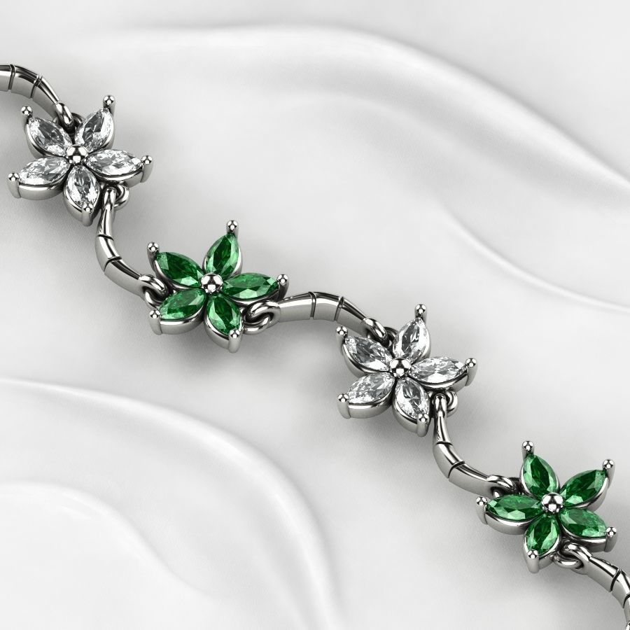 Sakura Flower Marquises Gold Bracelet or Necklace Links 3D print model_10