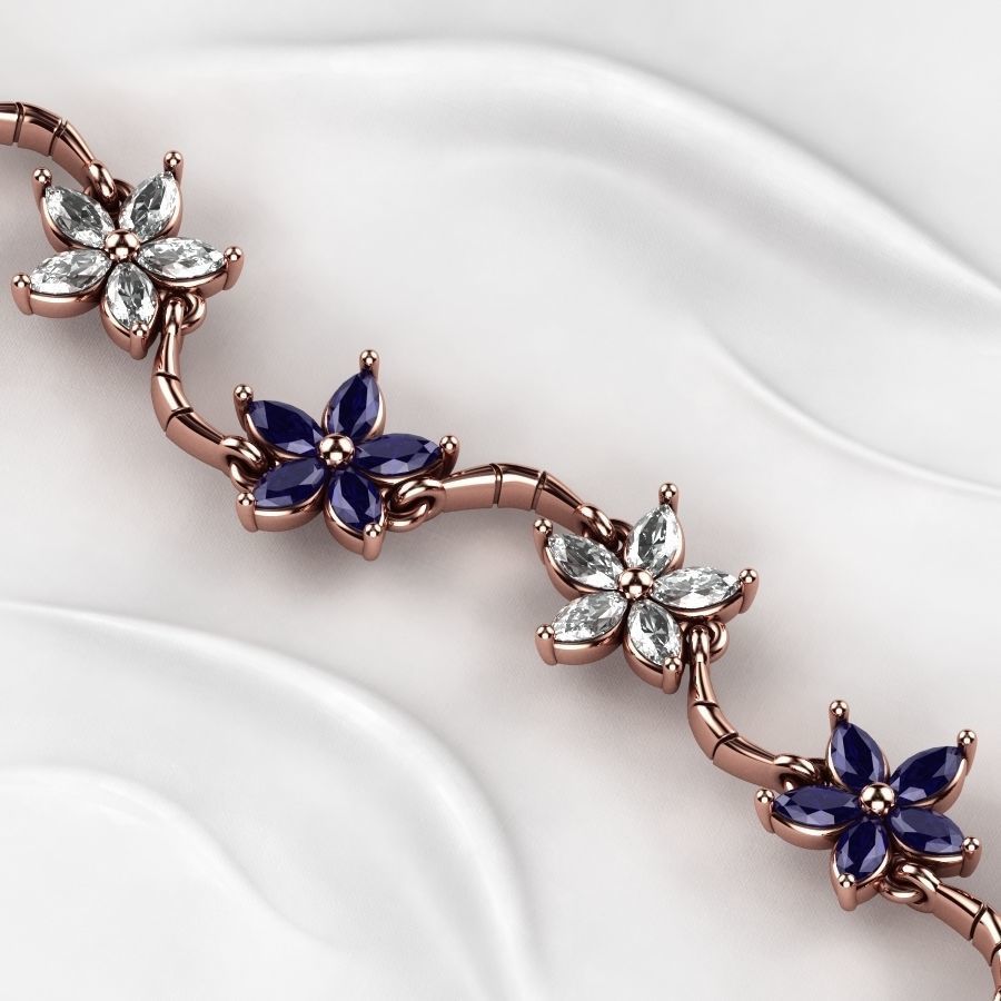 Sakura Flower Marquises Gold Bracelet or Necklace Links 3D print model_7