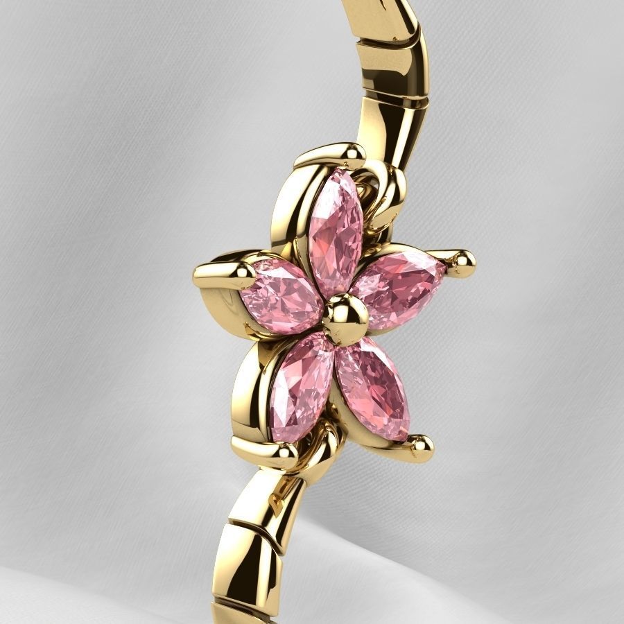 Sakura Flower Marquises Gold Bracelet or Necklace Links 3D print model_16