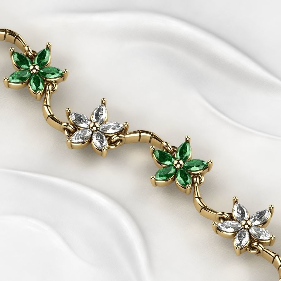 Sakura Flower Marquises Gold Bracelet or Necklace Links 3D print model_2