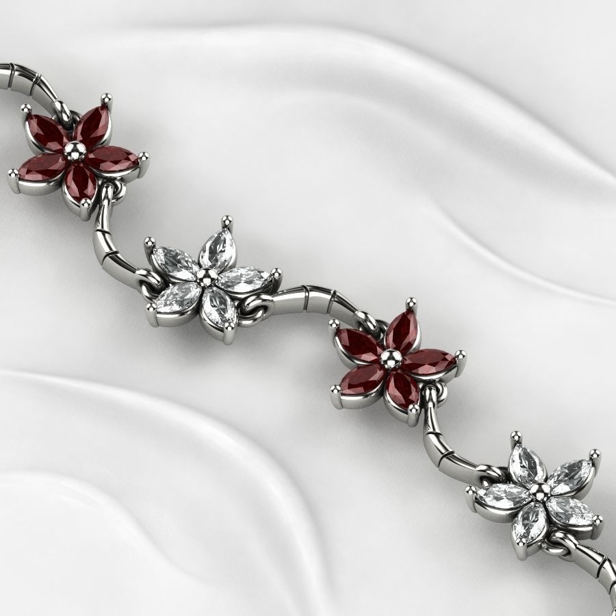 Sakura Flower Marquises Gold Bracelet or Necklace Links 3D print model_11