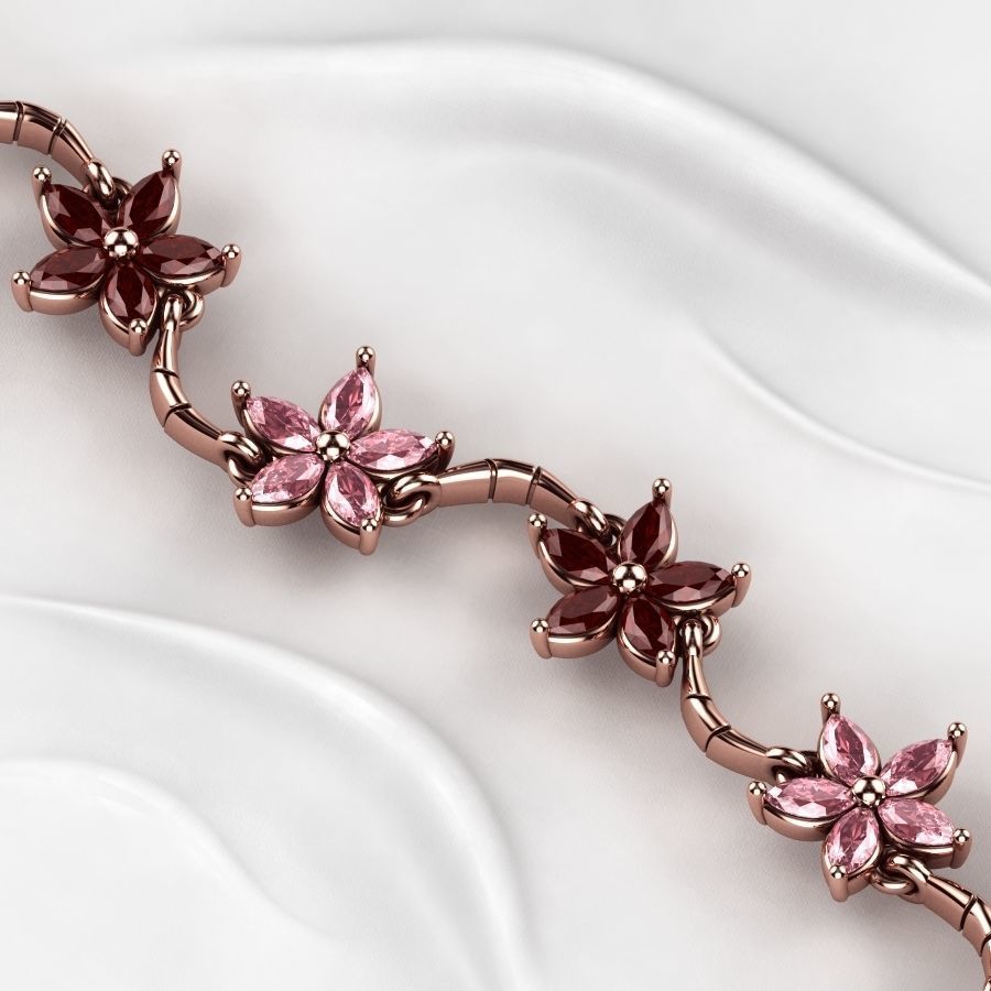 Sakura Flower Marquises Gold Bracelet or Necklace Links 3D print model_6