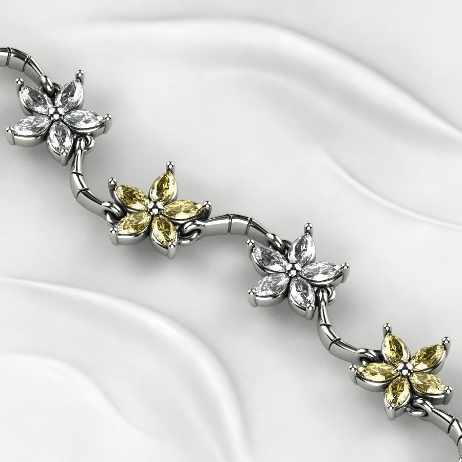 Sakura Flower Marquises Gold Bracelet or Necklace Links 3D print model_12