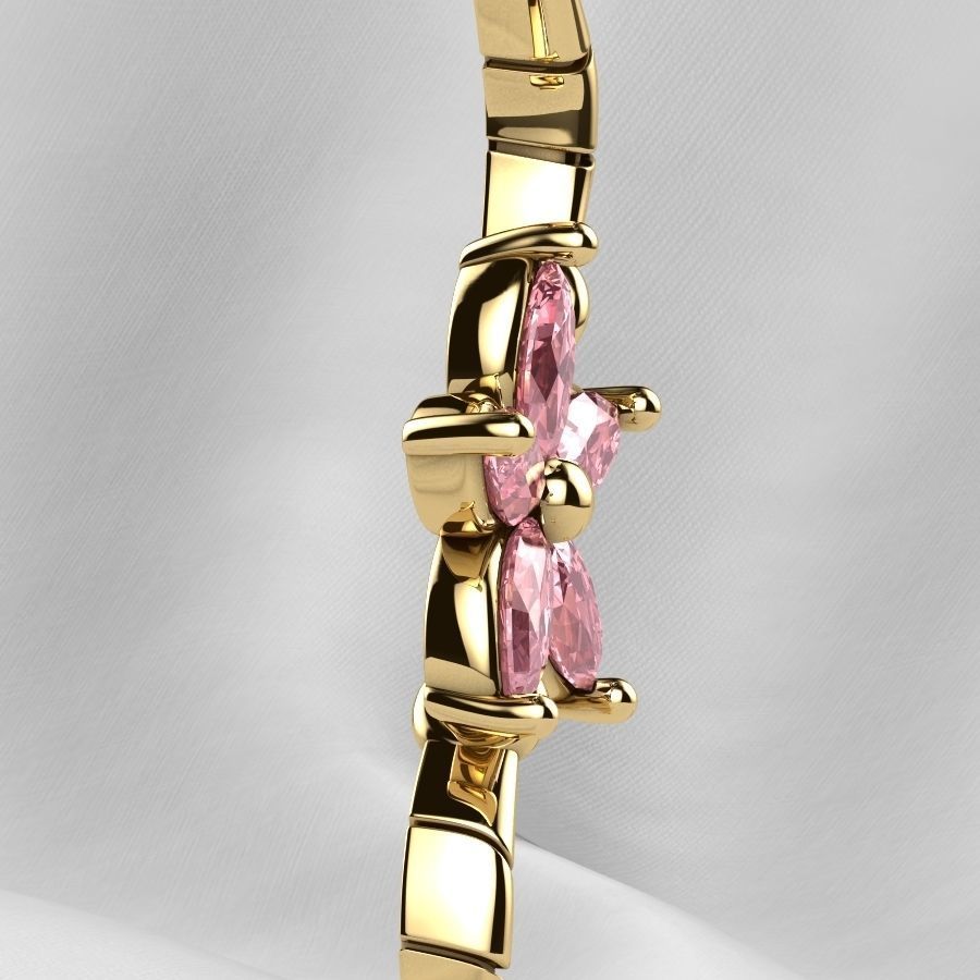 Sakura Flower Marquises Gold Bracelet or Necklace Links 3D print model_18